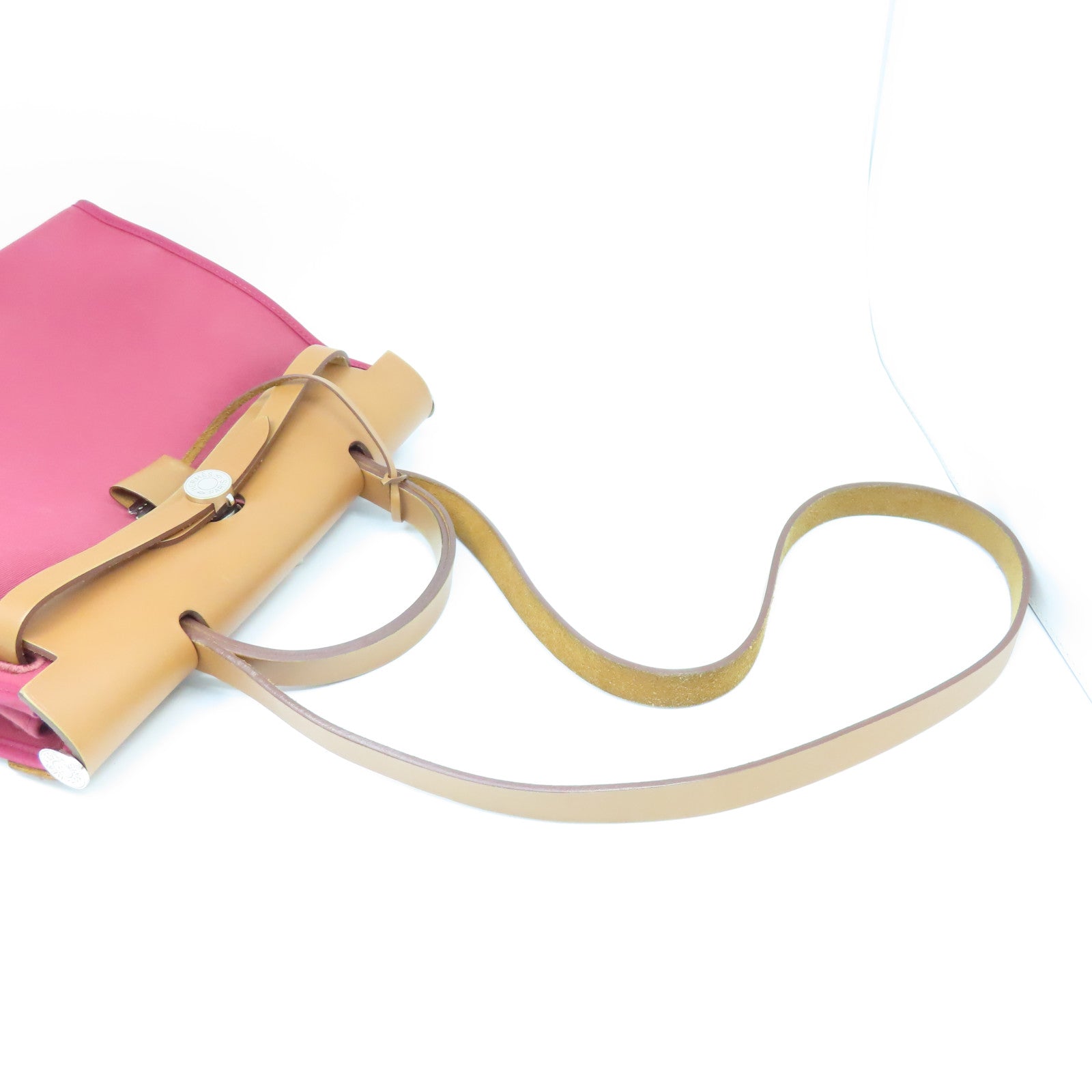 HERMES 帆布Herbag PM銀扣手挽肩背兩用袋紅色
