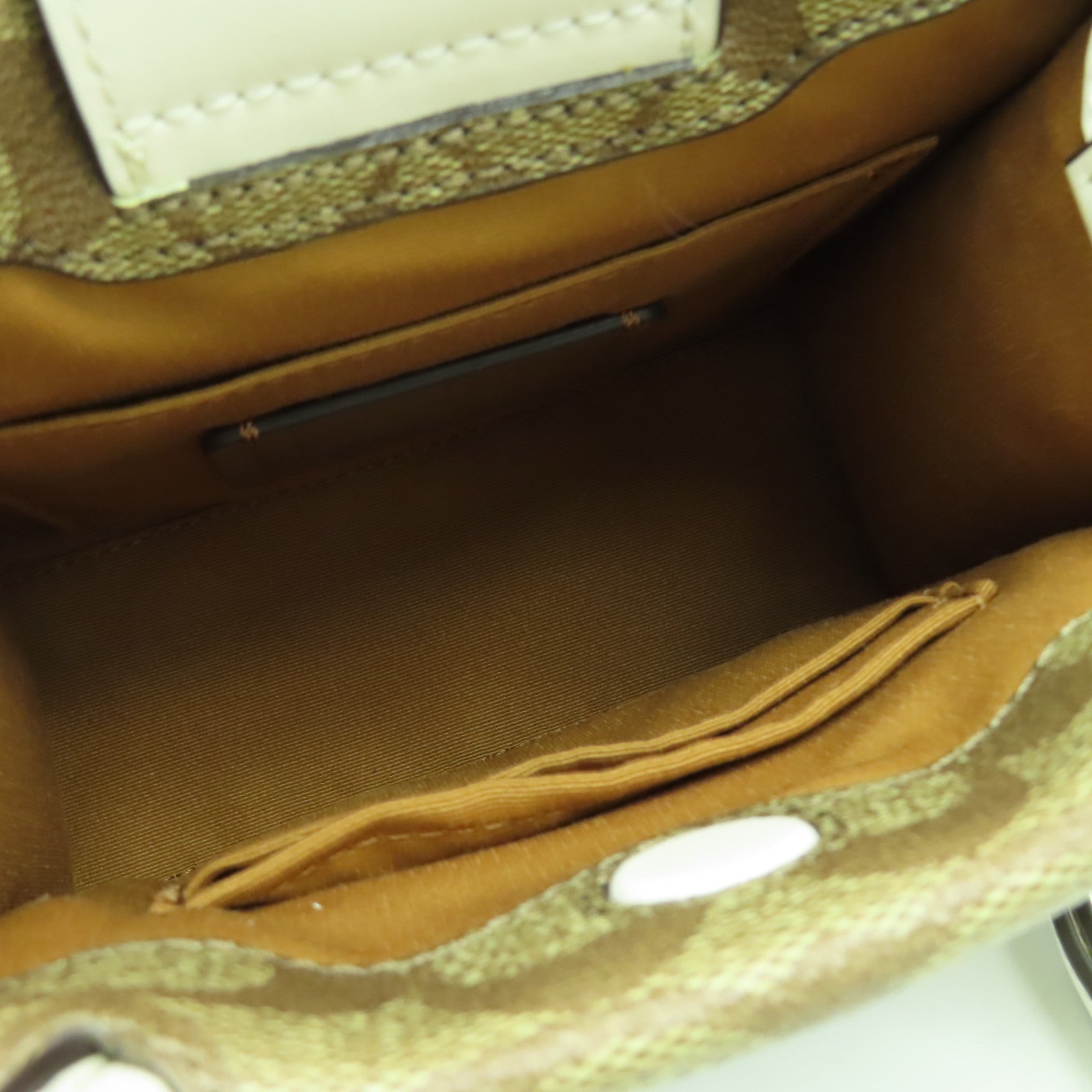 COACH 塗層帆布2 Way Shoulder Bag金扣手挽肩背兩用袋白色/棕色
