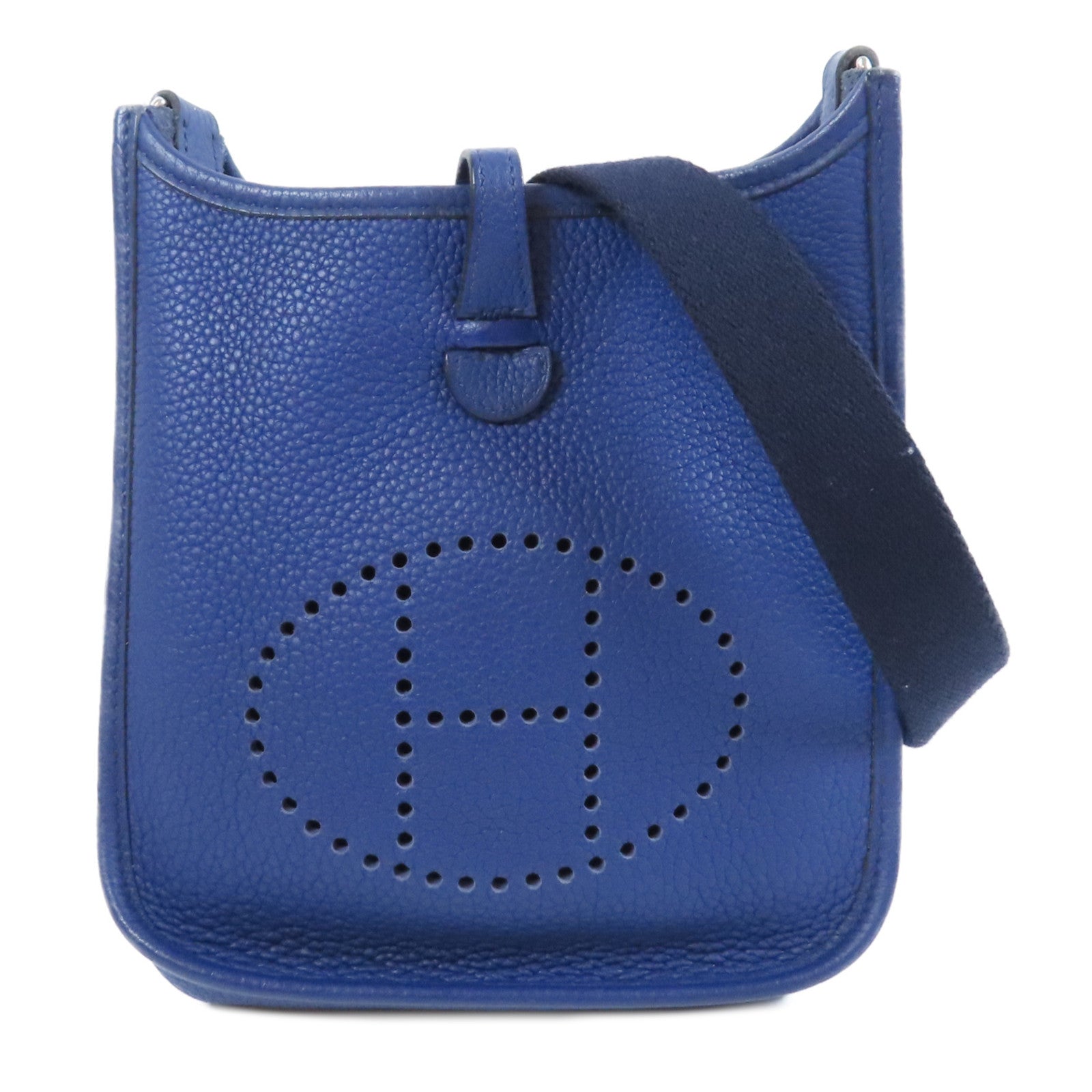 HERMES Clemence皮革Evelyne TPM銀扣肩背袋Bleu Saphir寶石藍色