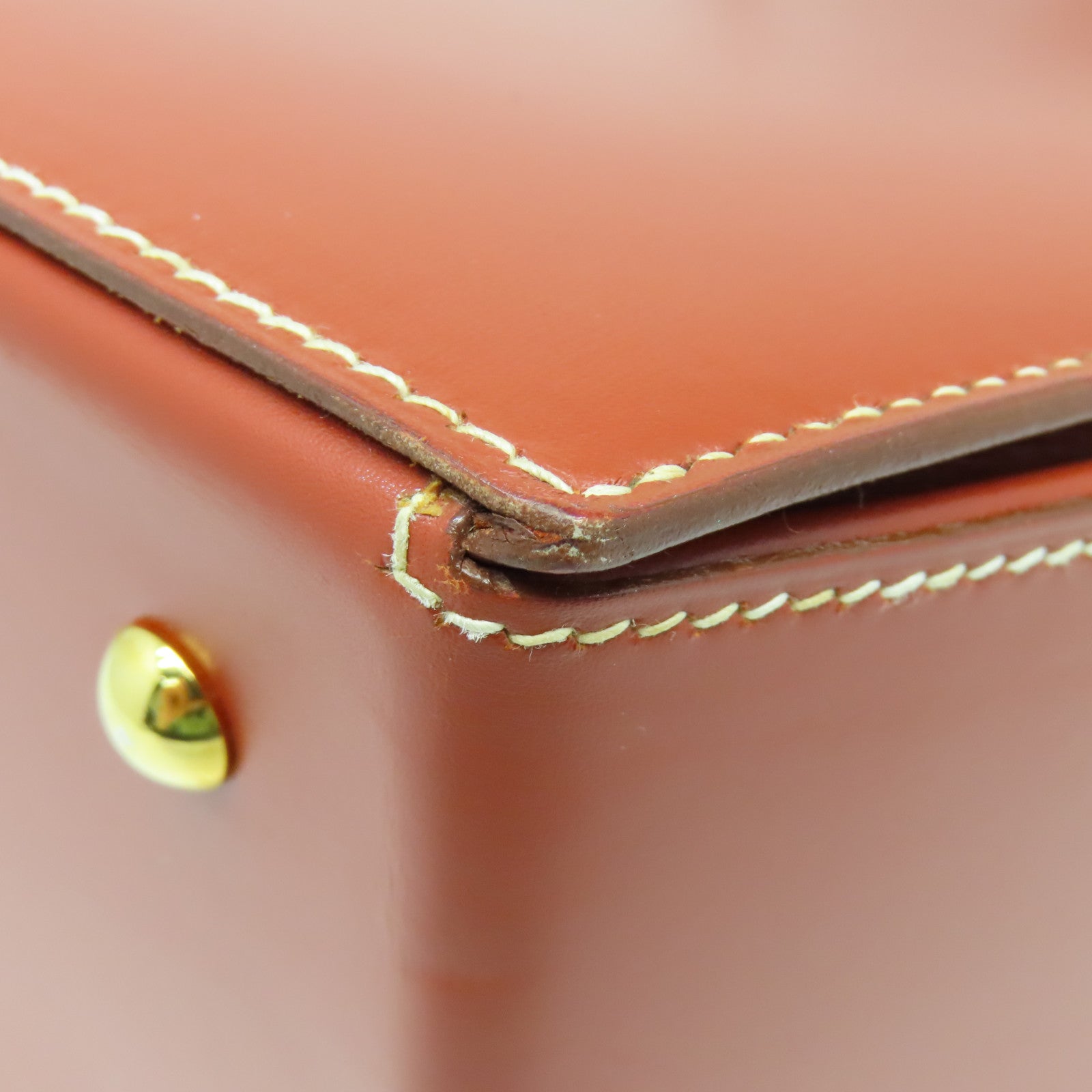 HERMES 【激減優惠】Box Calf皮革Vintage Bag金扣手挽袋啡色