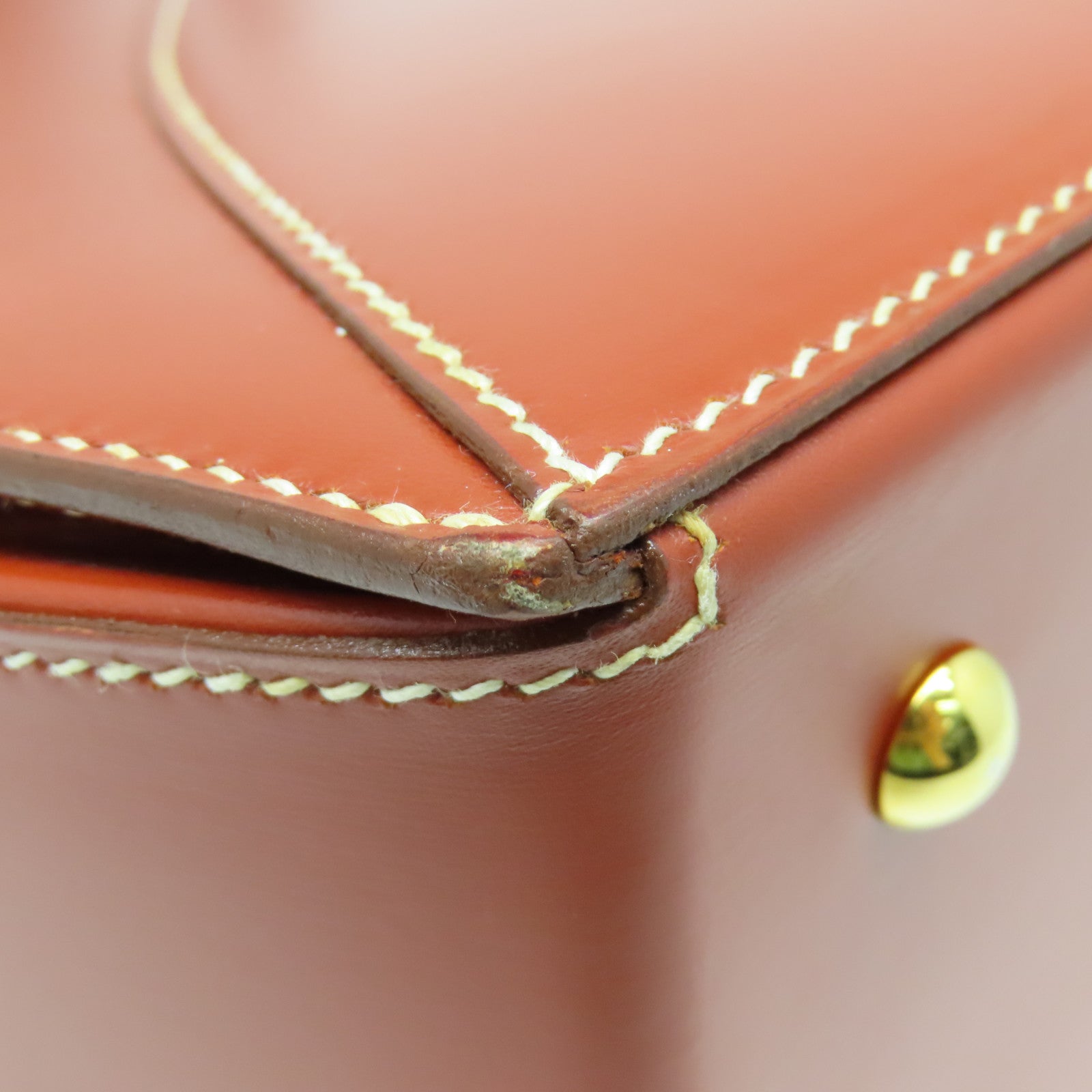 HERMES 【激減優惠】Box Calf皮革Vintage Bag金扣手挽袋啡色