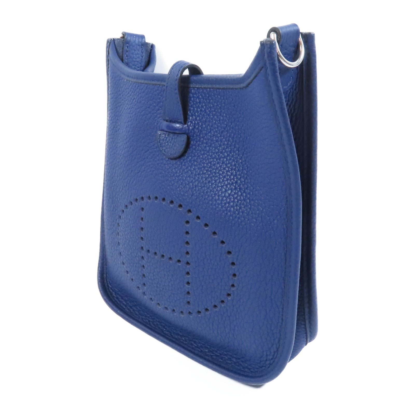 HERMES Clemence皮革Evelyne TPM銀扣肩背袋Bleu Saphir寶石藍色