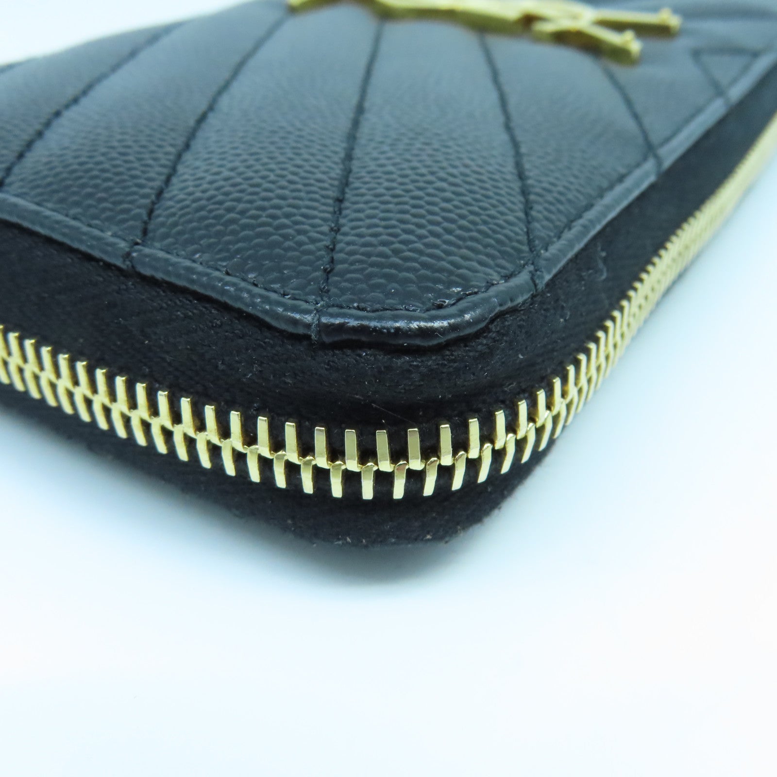 SAINT LAURENT 斜紋牛皮皮革Long Wallet金扣長錢包黑色