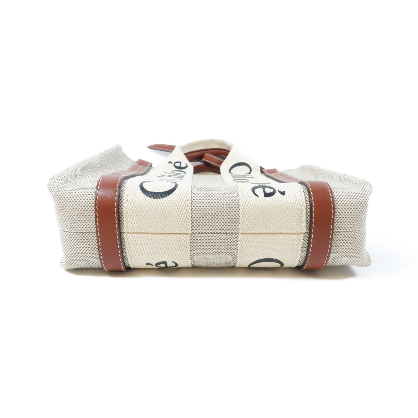 Chloe 帆布/皮革Small Woody Tote Bag金扣手挽肩背兩用袋米色/啡色