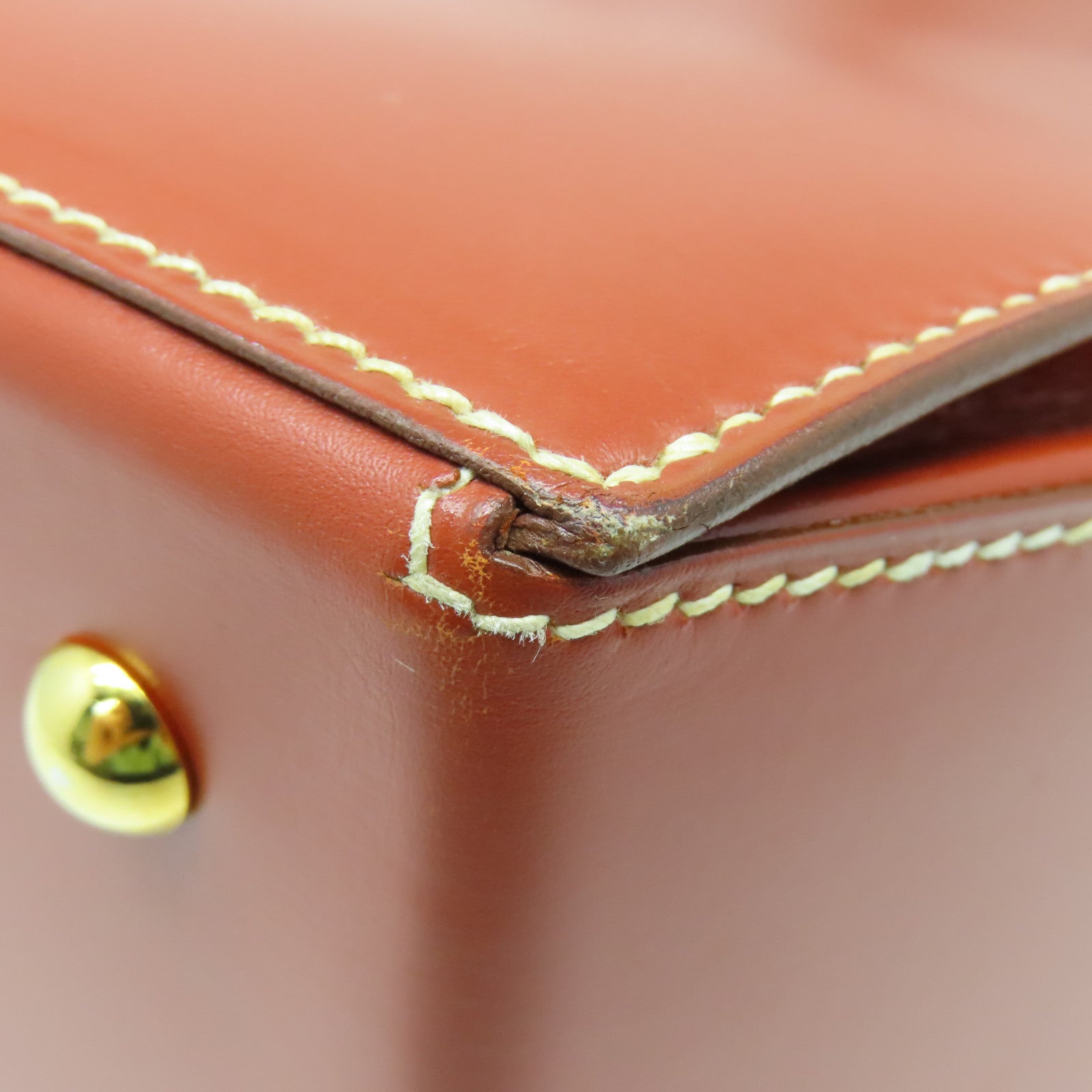 HERMES 【激減優惠】Box Calf皮革Vintage Bag金扣手挽袋啡色