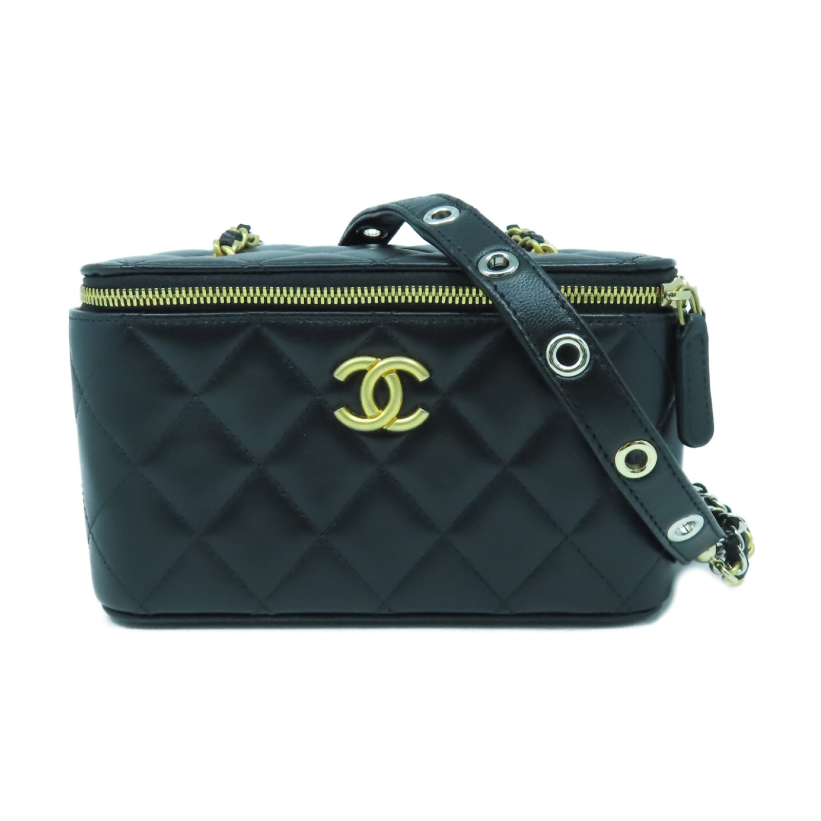 CHANEL 菱格羊皮皮革Chain Shoulder金扣肩背袋黑色