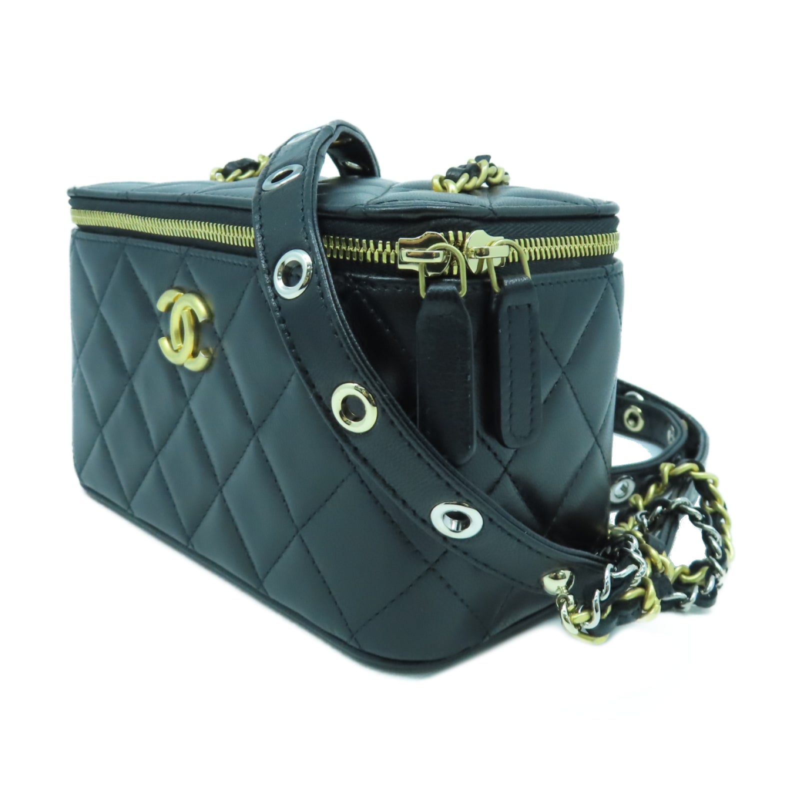 CHANEL 菱格羊皮皮革Chain Shoulder金扣肩背袋黑色