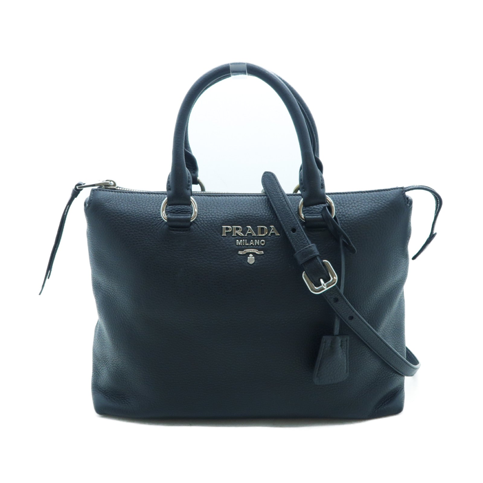 PRADA 牛皮皮革2 Way Shoulder銀扣手挽肩背兩用袋黑色