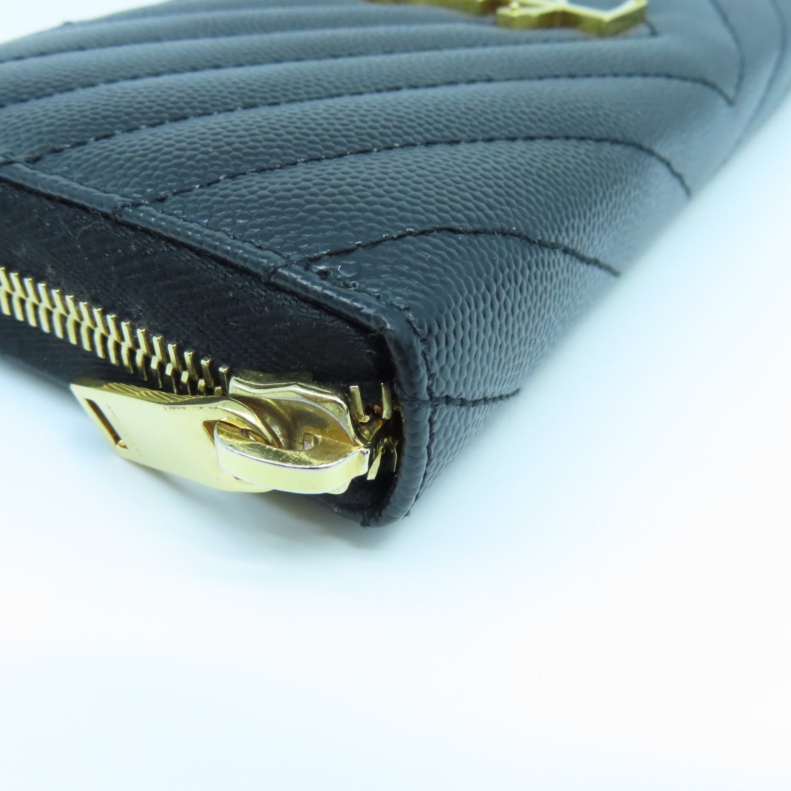 SAINT LAURENT 斜紋牛皮皮革Long Wallet金扣長錢包黑色