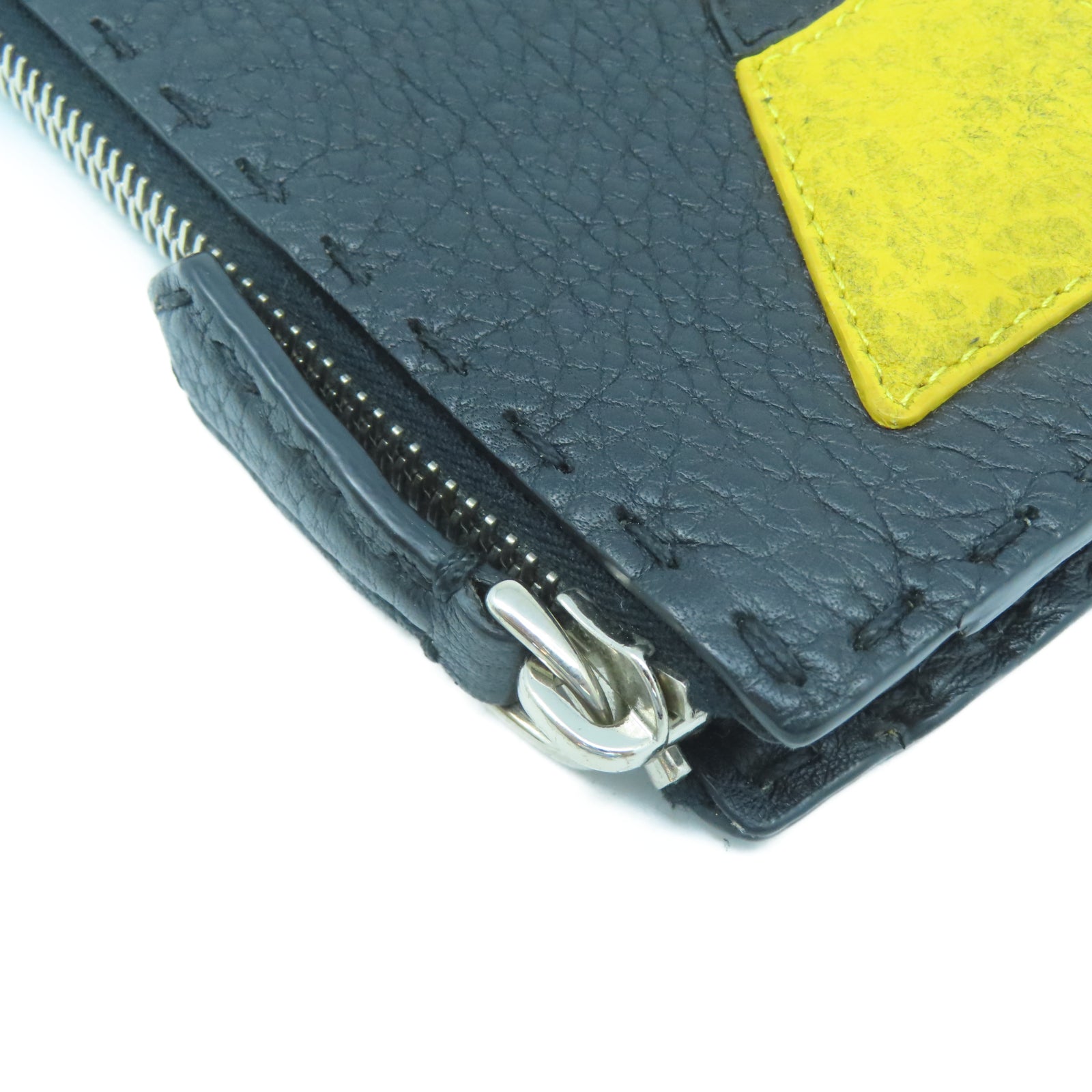 FENDI 牛皮皮革Clutch Bag銀扣手拿包黑色/黃色