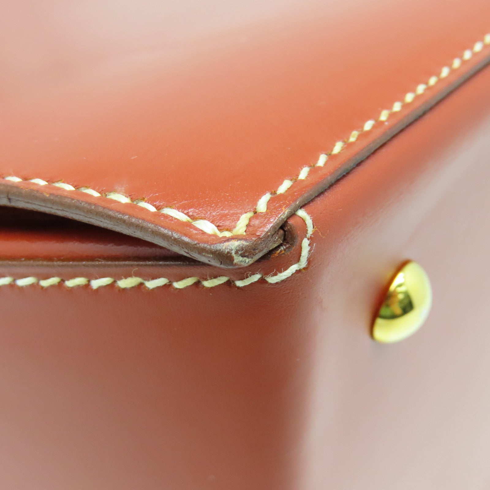 HERMES 【激減優惠】Box Calf皮革Vintage Bag金扣手挽袋啡色