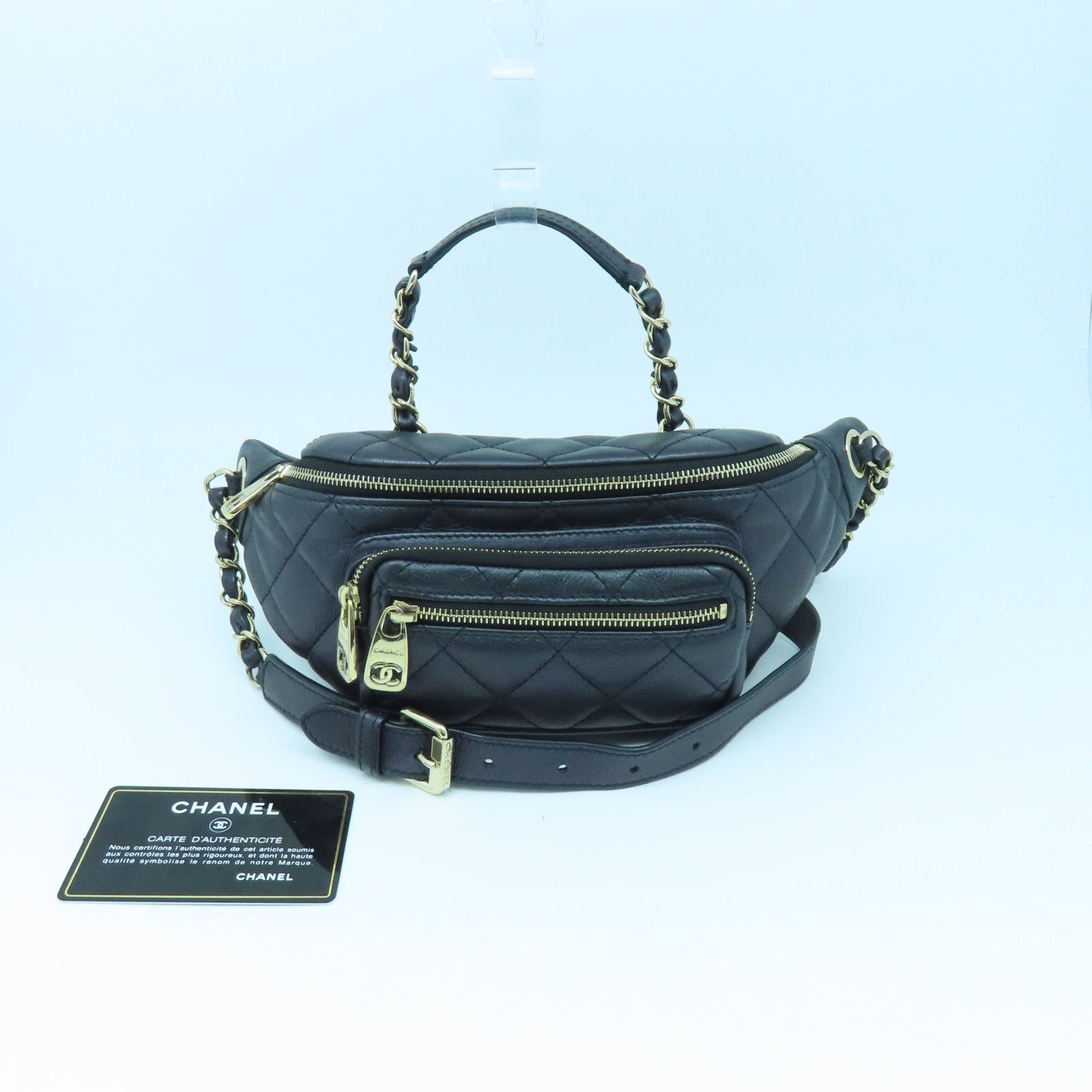 CHANEL 菱格牛皮皮革Waist Bag金扣腰包幻彩