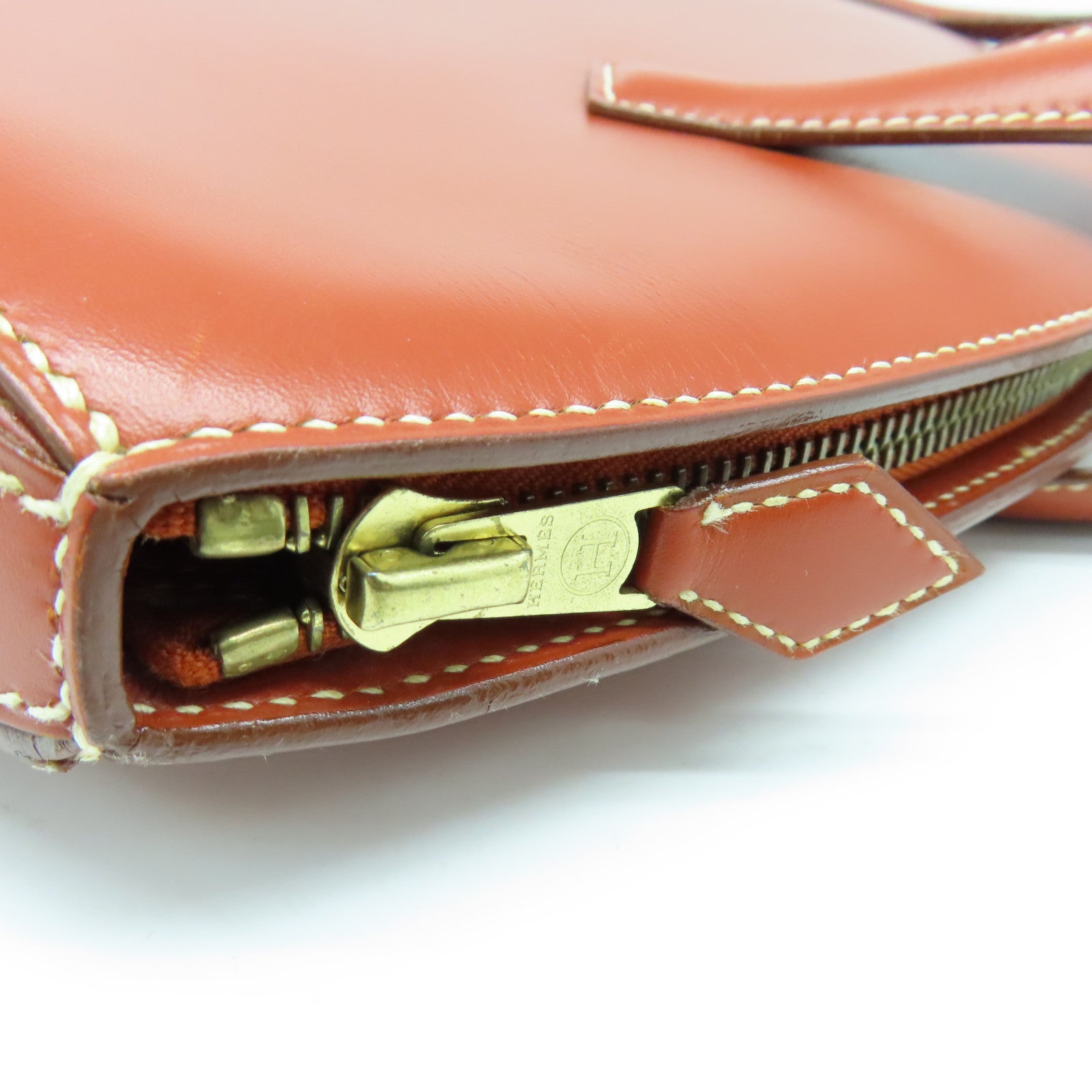 HERMES 【激減優惠】Box Calf皮革Vintage Bag金扣手挽袋啡色