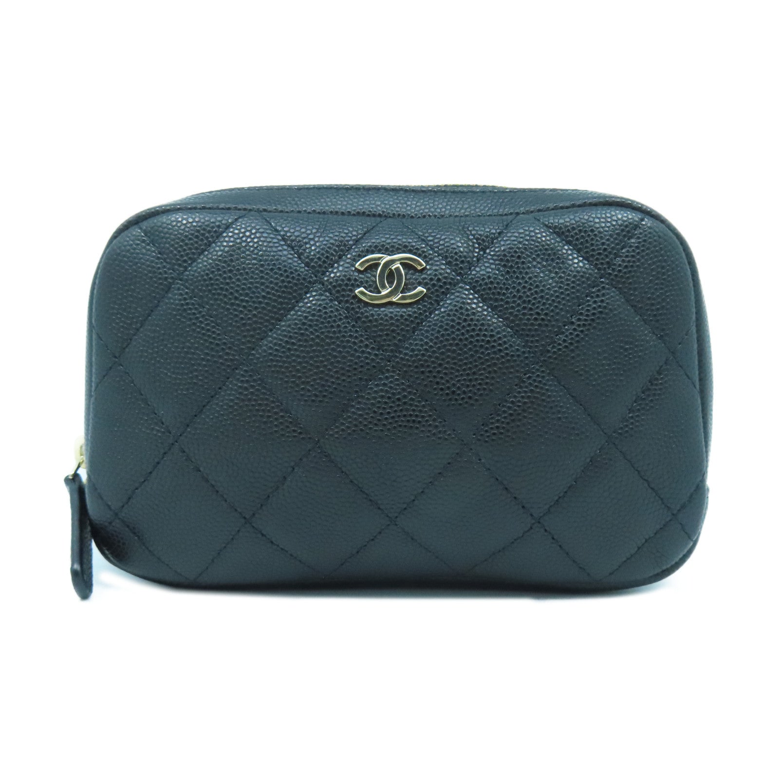 CHANEL 菱格Caviar皮革Cosmetic Pouch金扣小袋黑色
