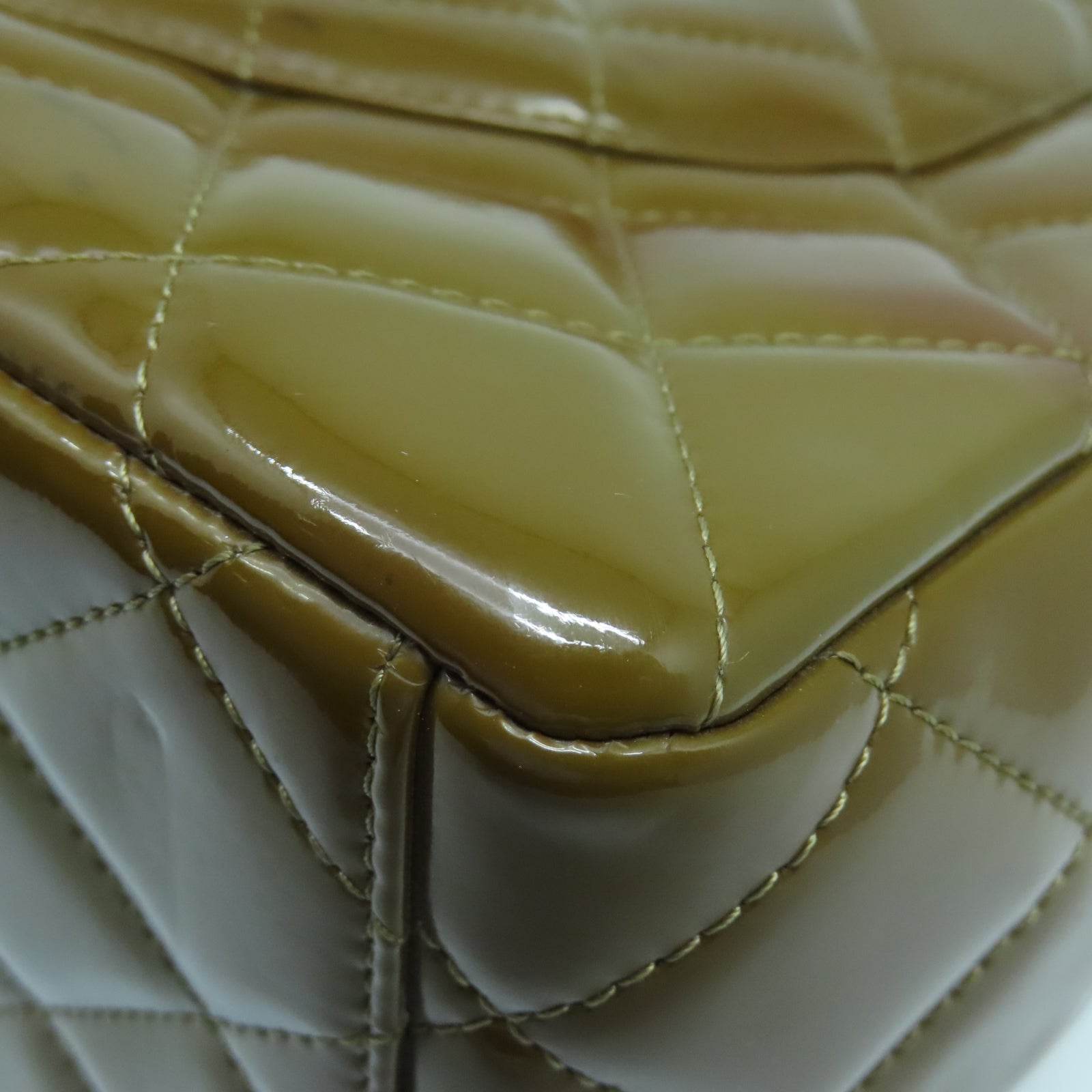 CHANEL 菱格漆皮皮革Chain Shoulder銀扣鏈帶肩背袋棕色