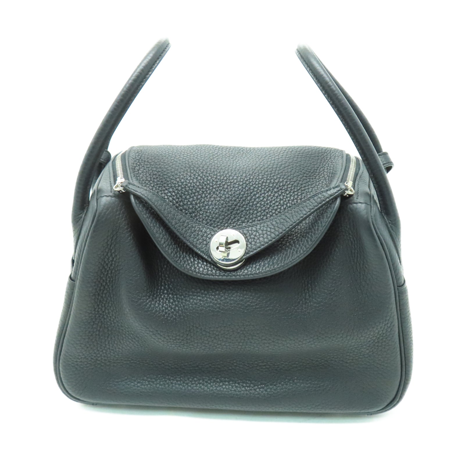 HERMES Taurillon Clemence皮革Lindy 26銀扣手挽肩背兩用袋黑色