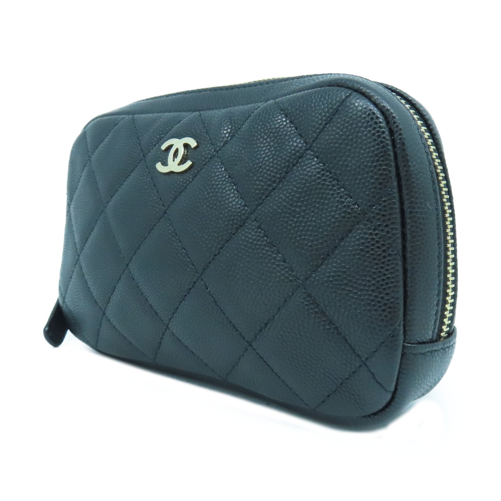 CHANEL 菱格Caviar皮革Cosmetic Pouch金扣小袋黑色