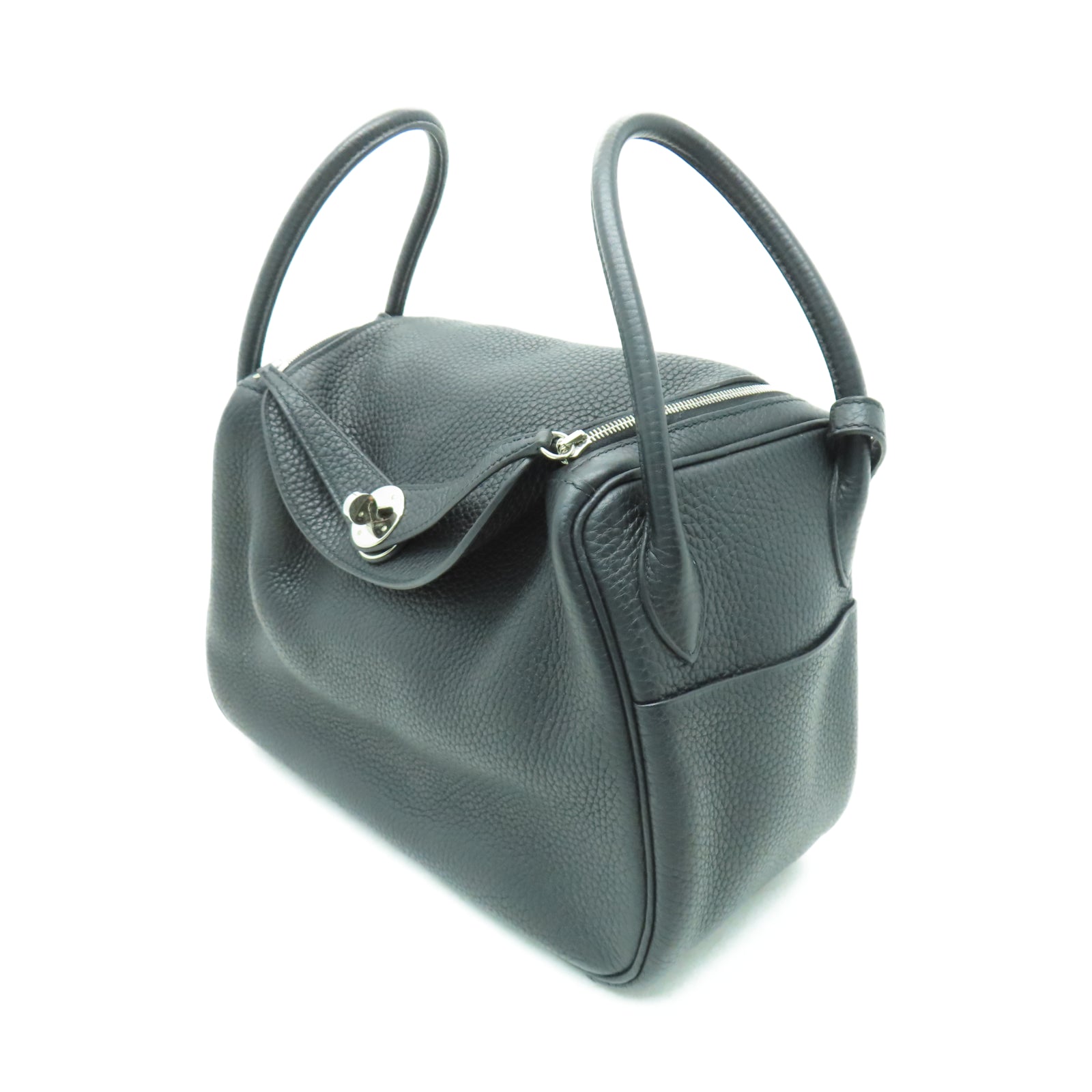 HERMES Taurillon Clemence皮革Lindy 26銀扣手挽肩背兩用袋黑色