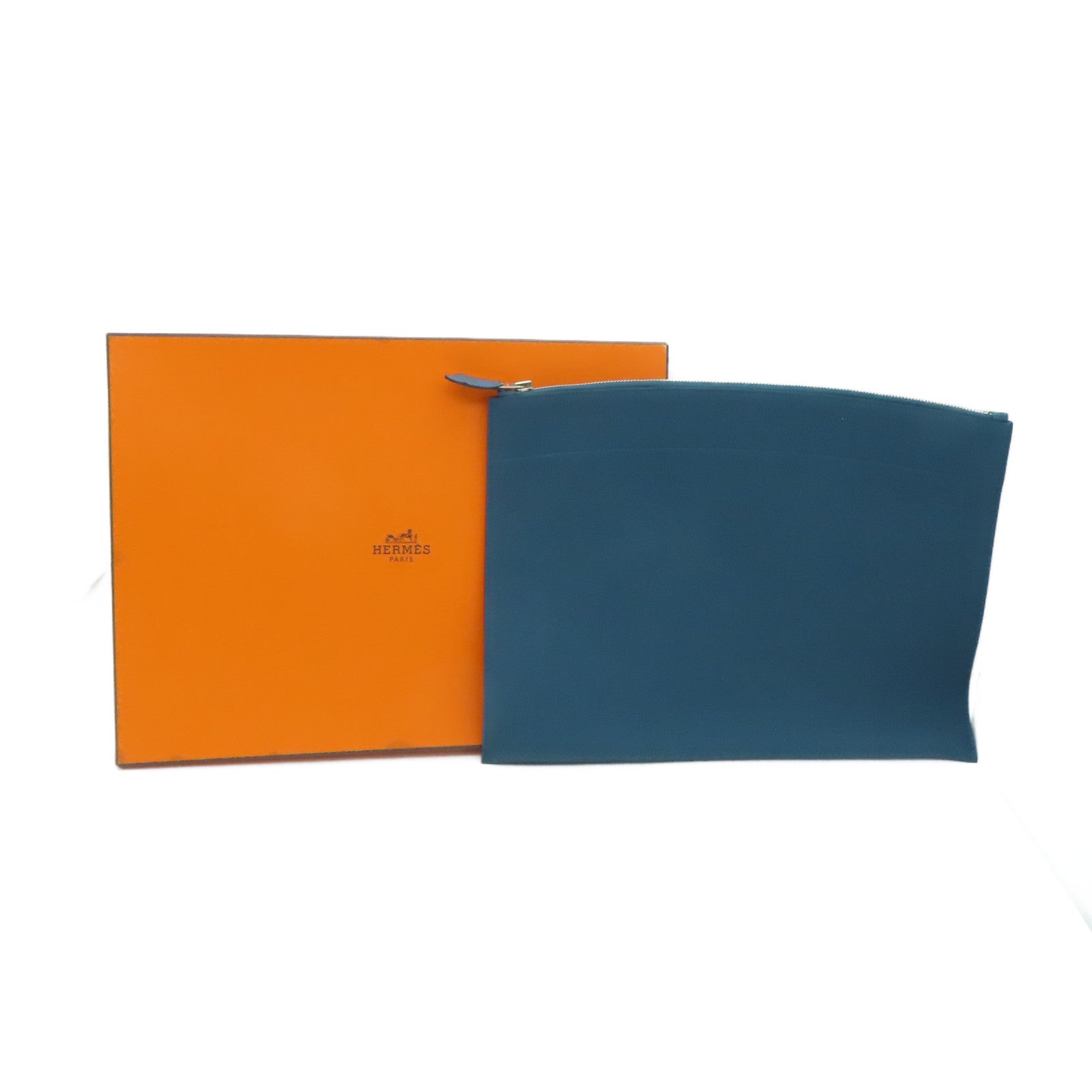 HERMES Togo皮革Clutch Bag银扣手拿包Cobalt Blue