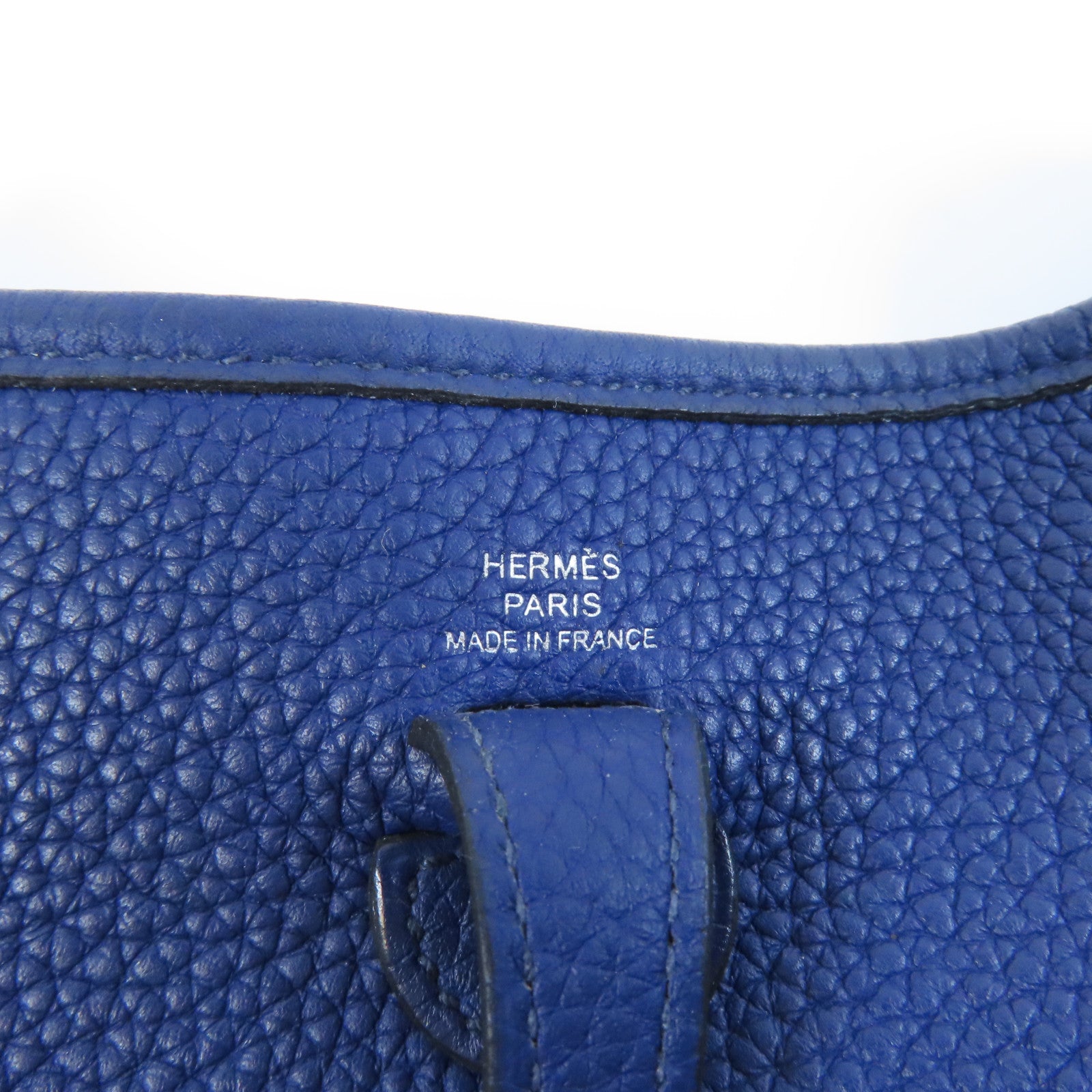 HERMES Clemence皮革Evelyne TPM銀扣肩背袋Bleu Saphir寶石藍色