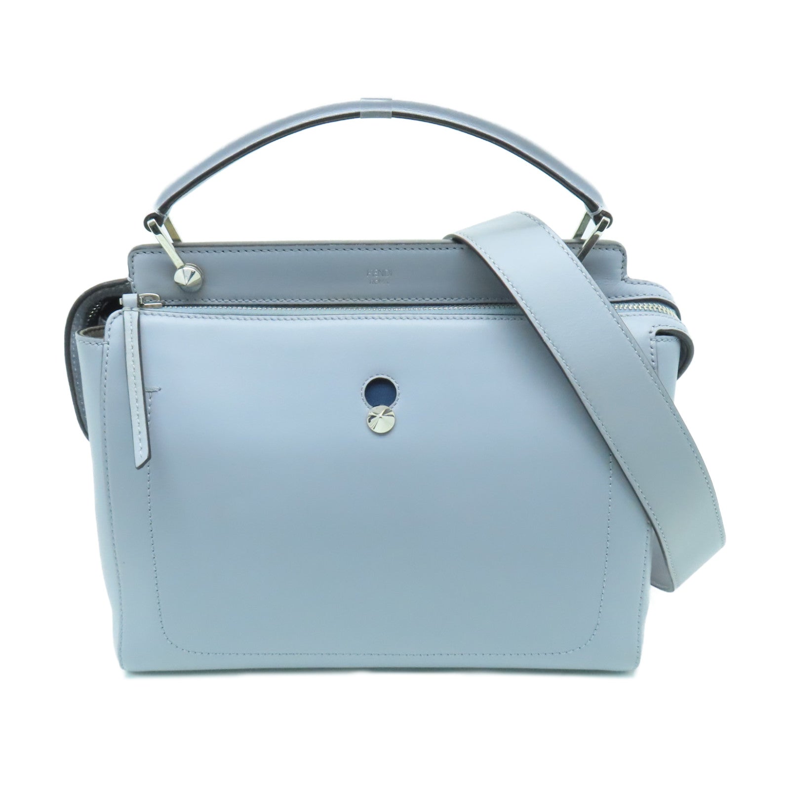 FENDI 牛皮皮革2 Way Shoulder银扣手挽肩背两用袋灰色
