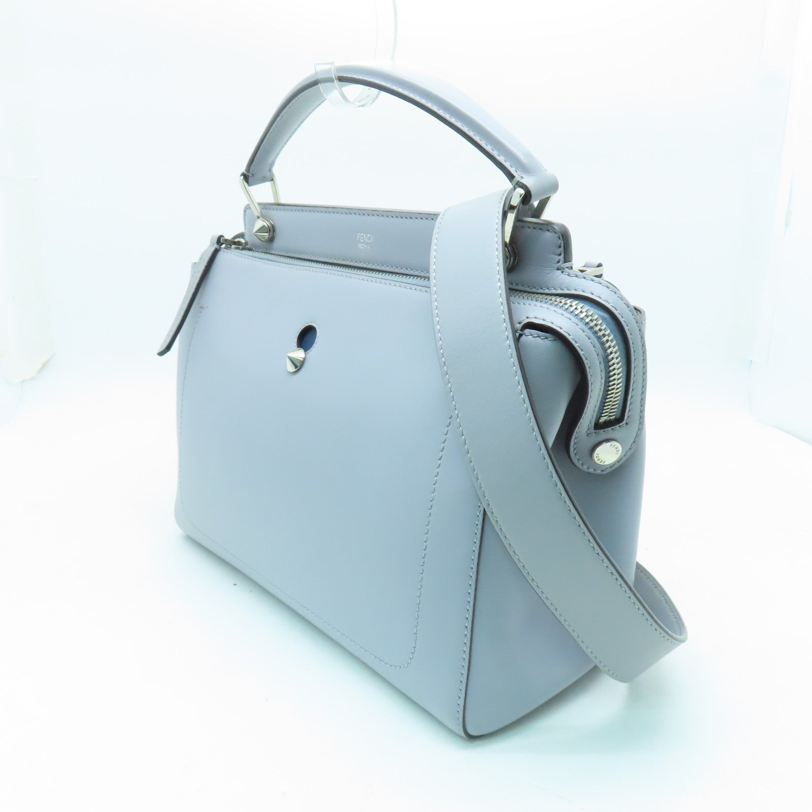FENDI 牛皮皮革2 Way Shoulder银扣手挽肩背两用袋灰色