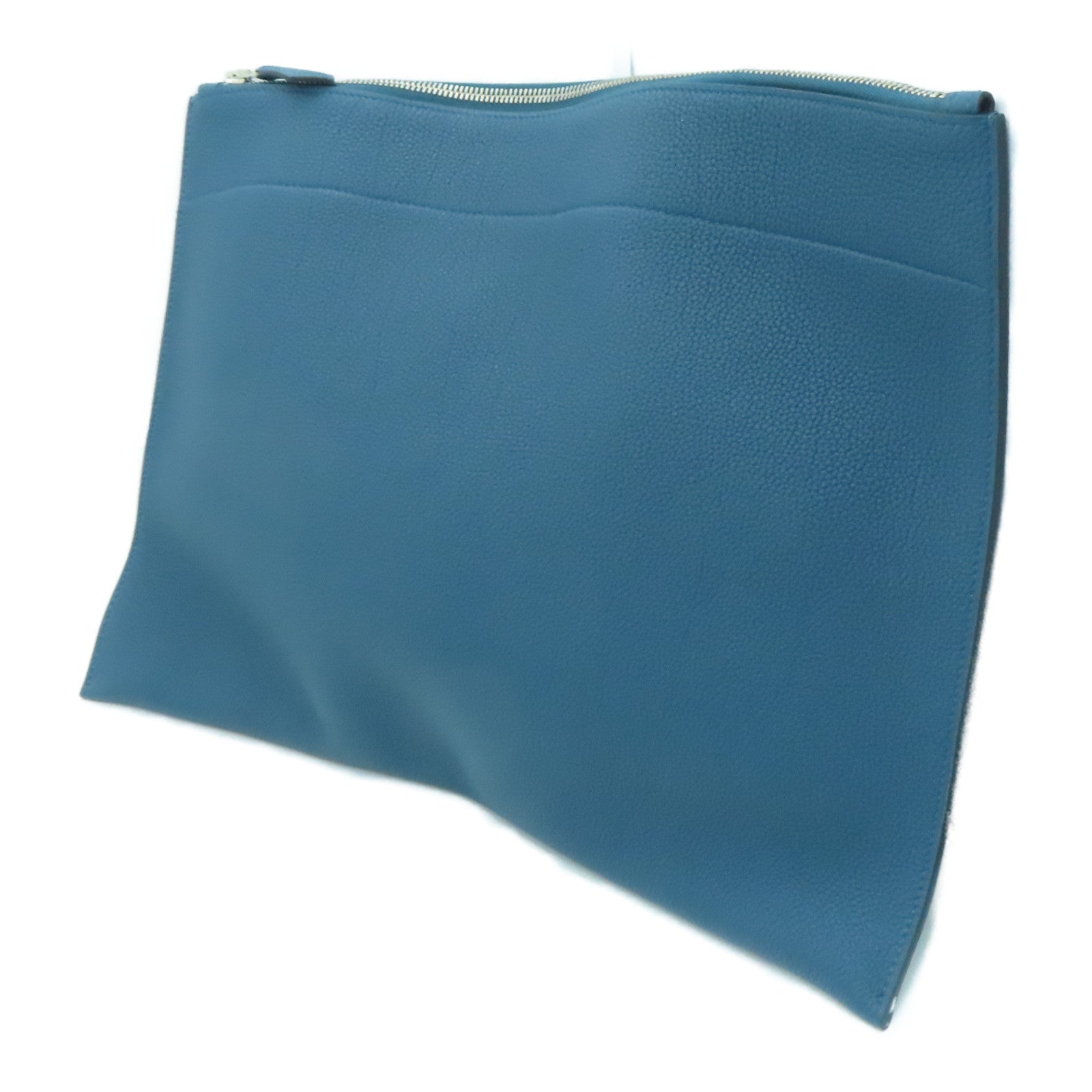 HERMES Togo皮革Clutch Bag银扣手拿包Cobalt Blue