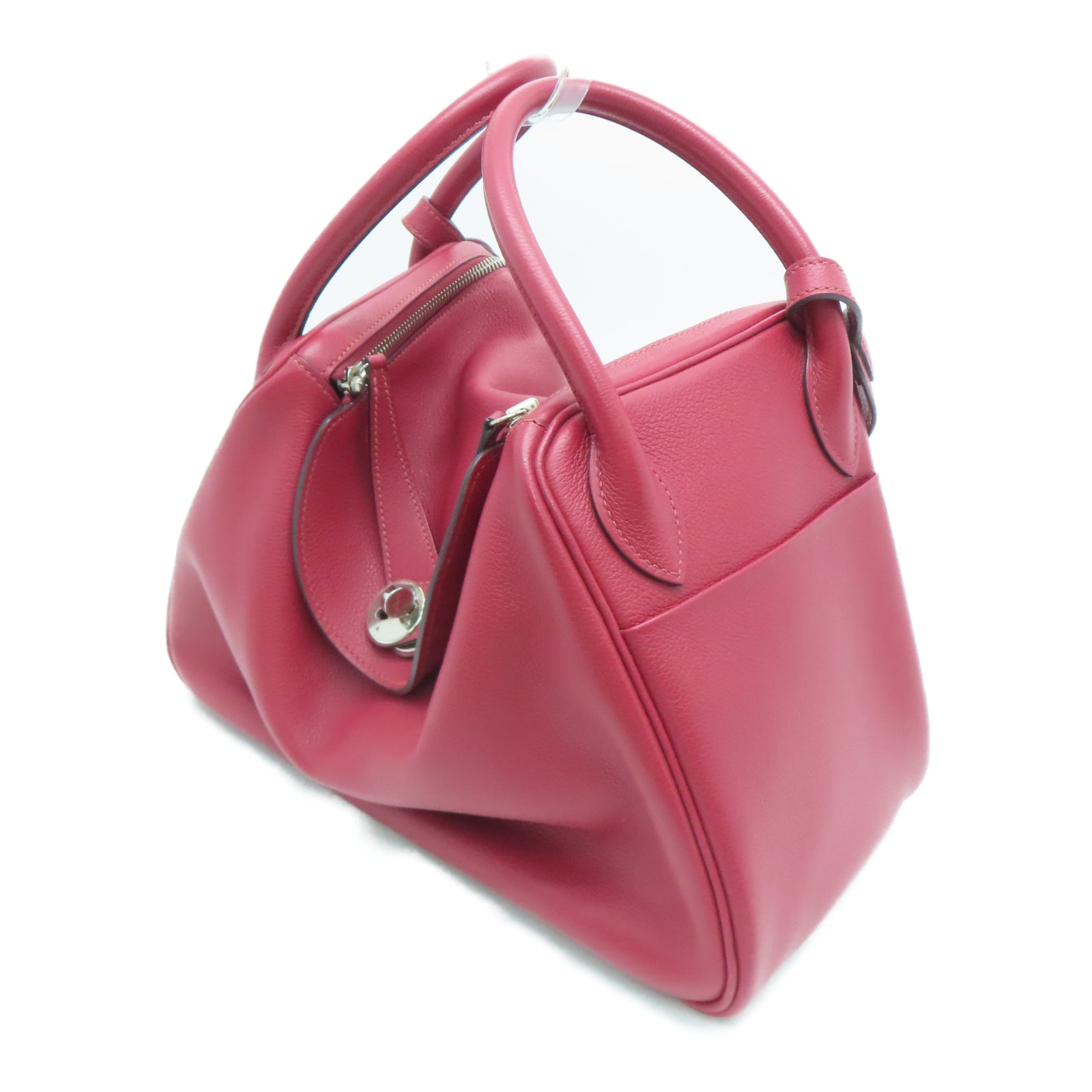 HERMES Evercolor Cowhide Leather Lindy 30 Silver Buckle Handle Shoulder Bag Hermes Red