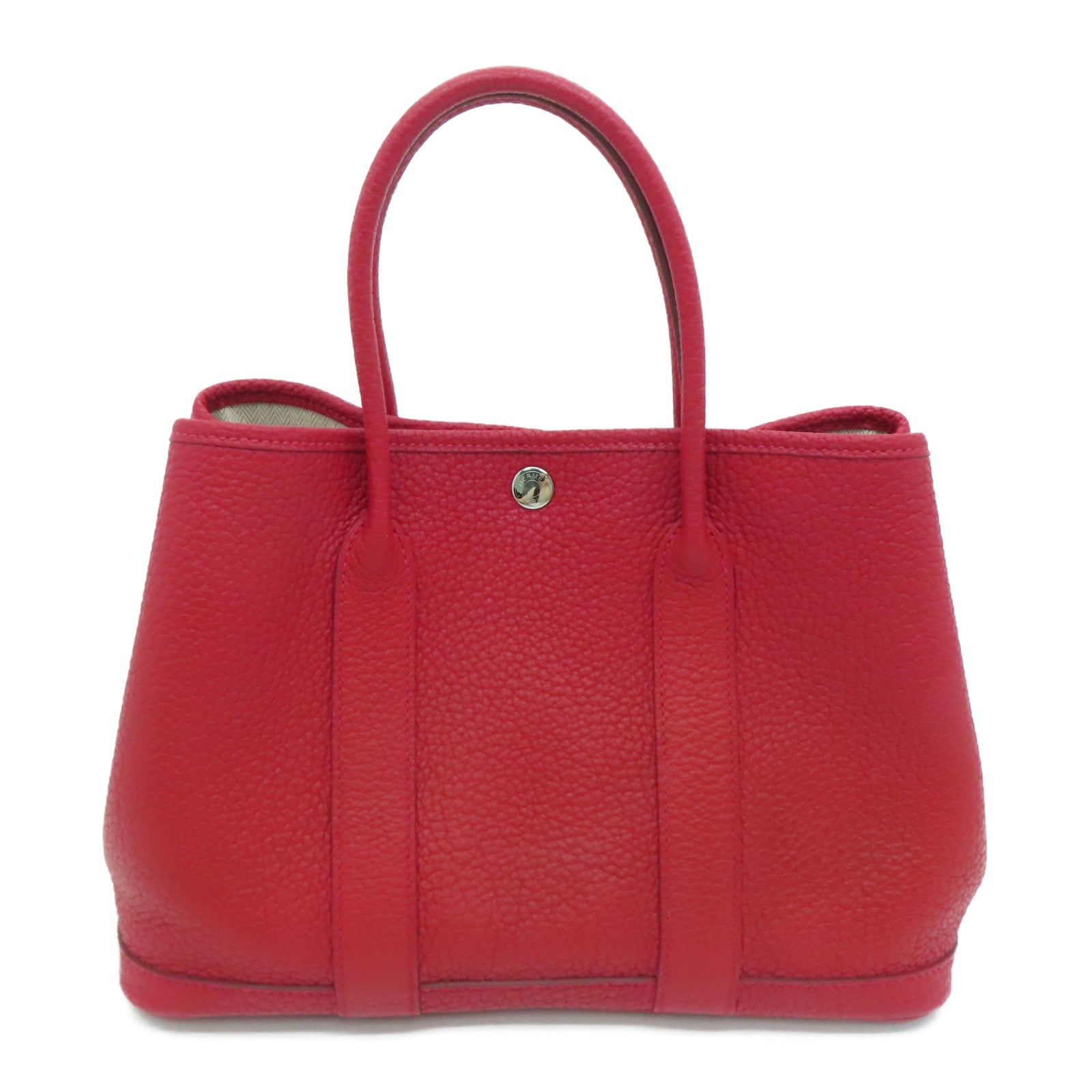 HERMES Country皮革Garden Party TPM銀扣手挽袋紅色