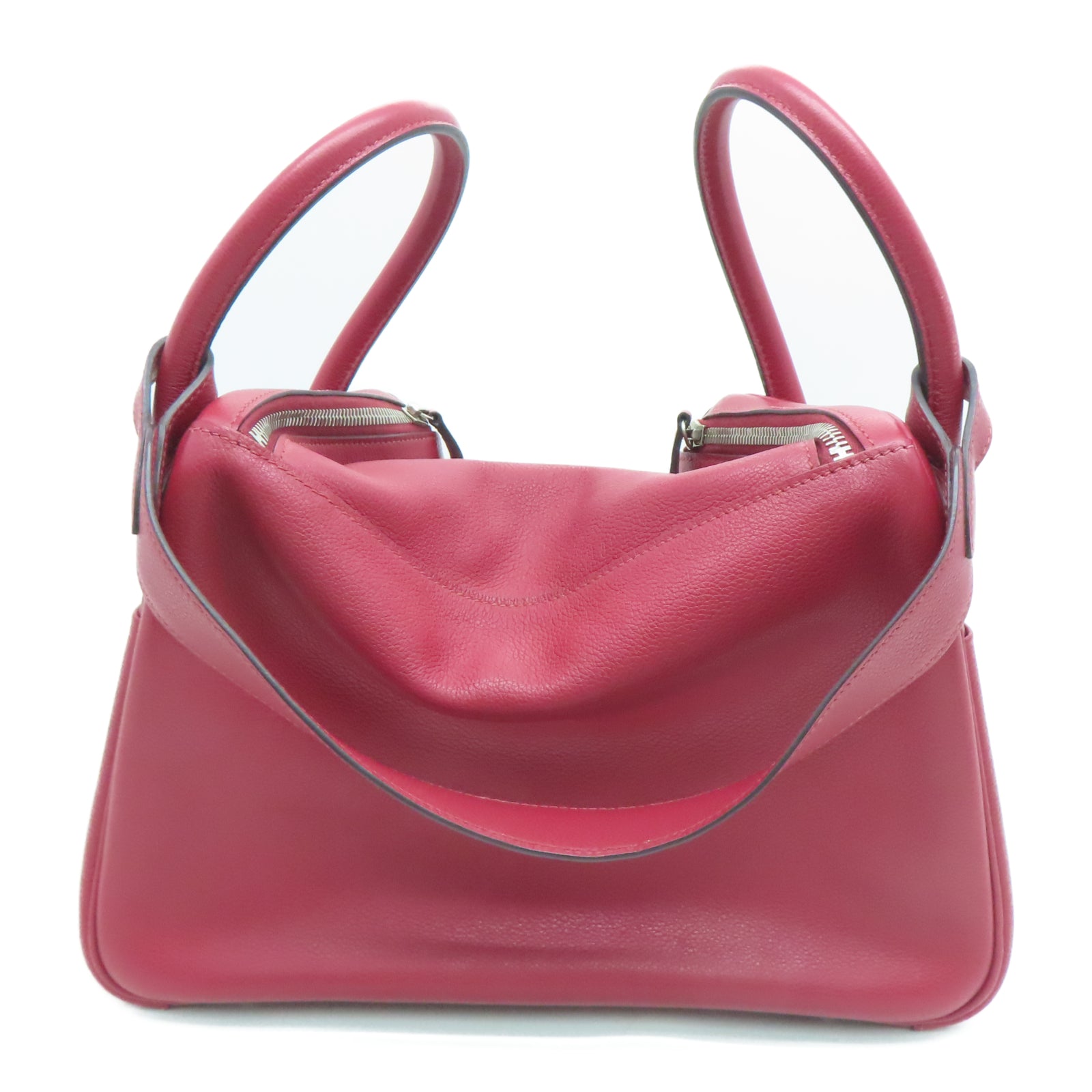 HERMES Evercolor Cowhide Leather Lindy 30 Silver Buckle Handle Shoulder Bag Hermes Red