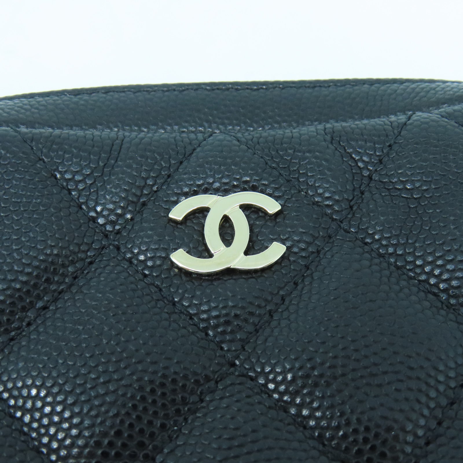 CHANEL 菱格Caviar皮革Cosmetic Pouch金扣小袋黑色