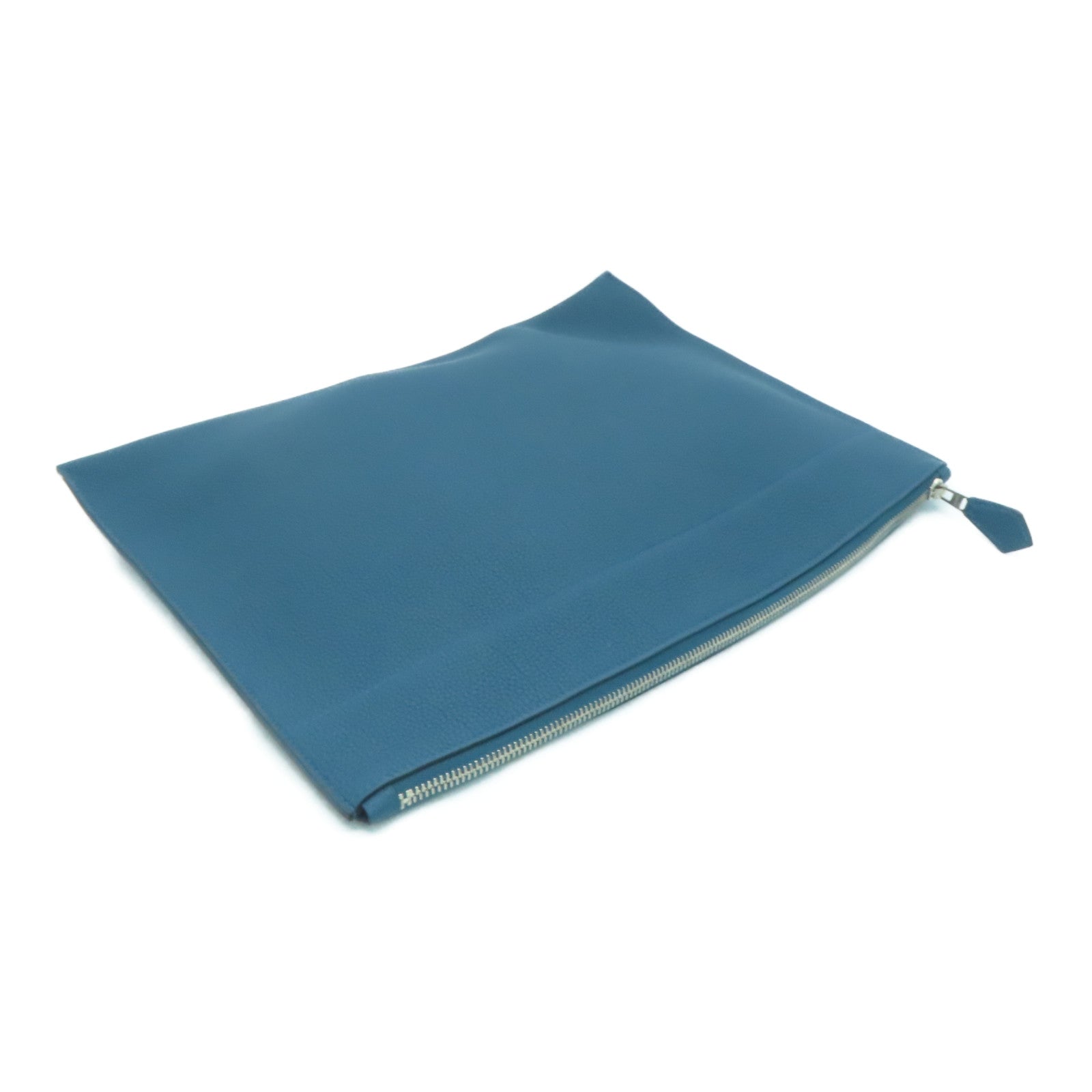 HERMES Togo皮革Clutch Bag银扣手拿包Cobalt Blue