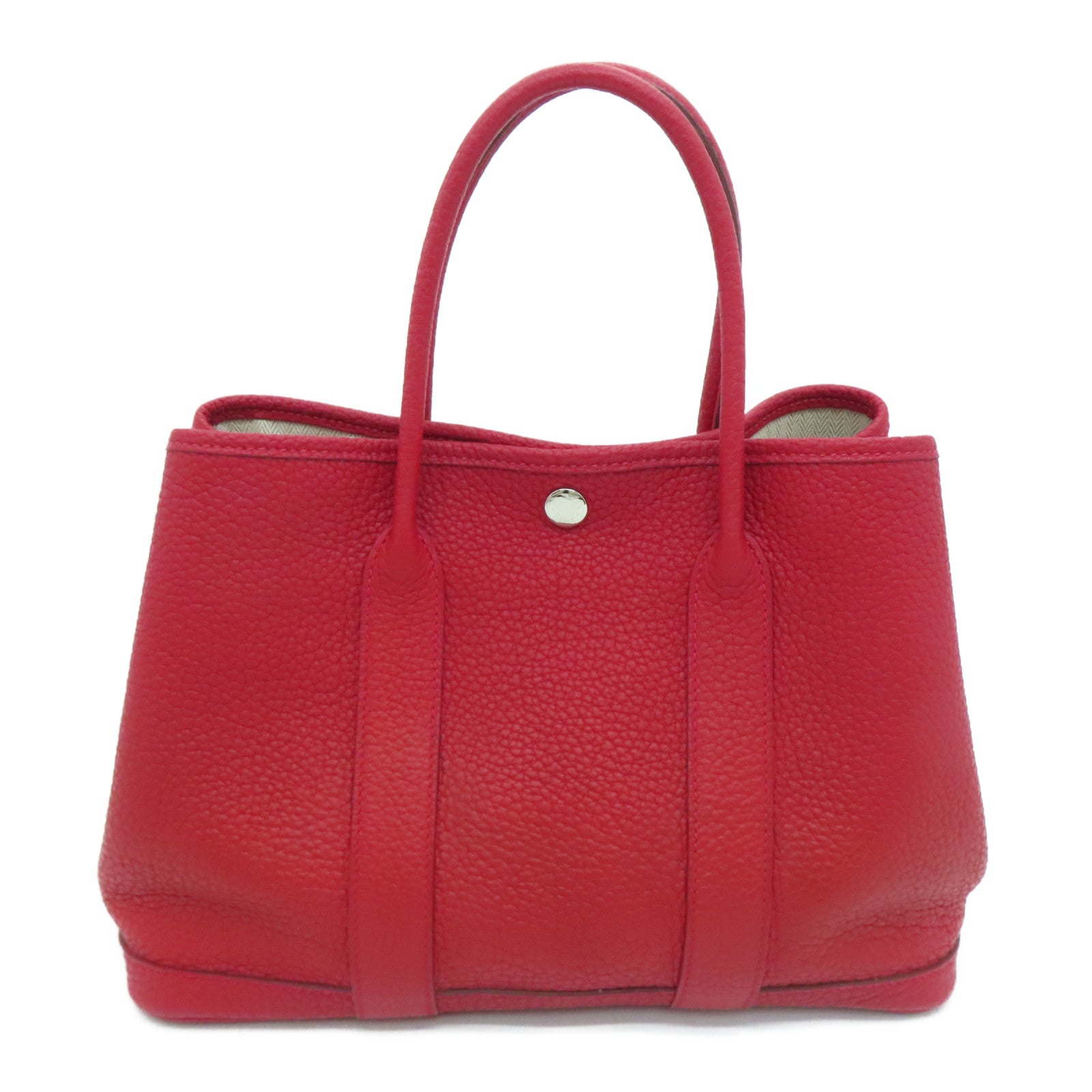 HERMES Country皮革Garden Party TPM銀扣手挽袋紅色