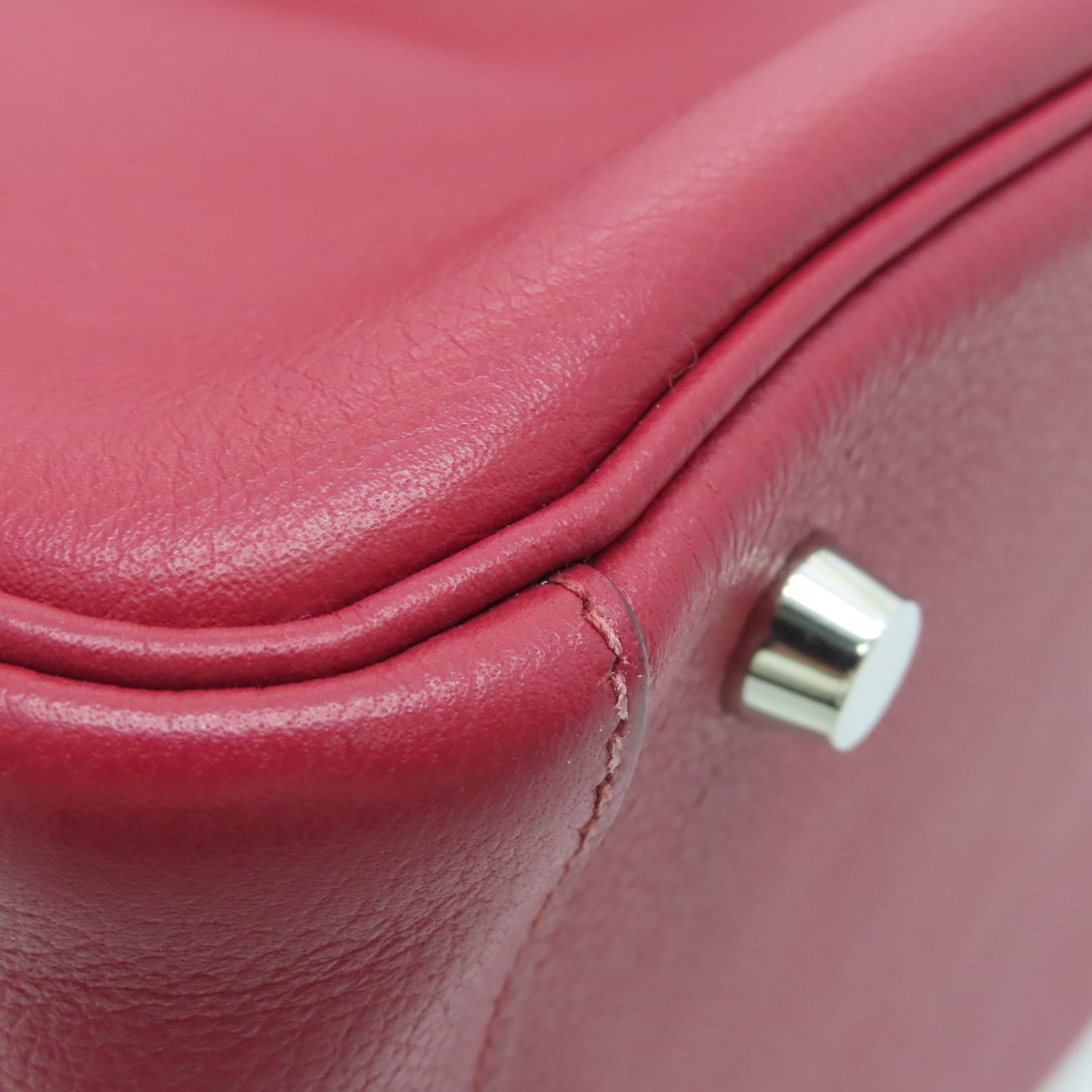 HERMES Evercolor Cowhide Leather Lindy 30 Silver Buckle Handle Shoulder Bag Hermes Red