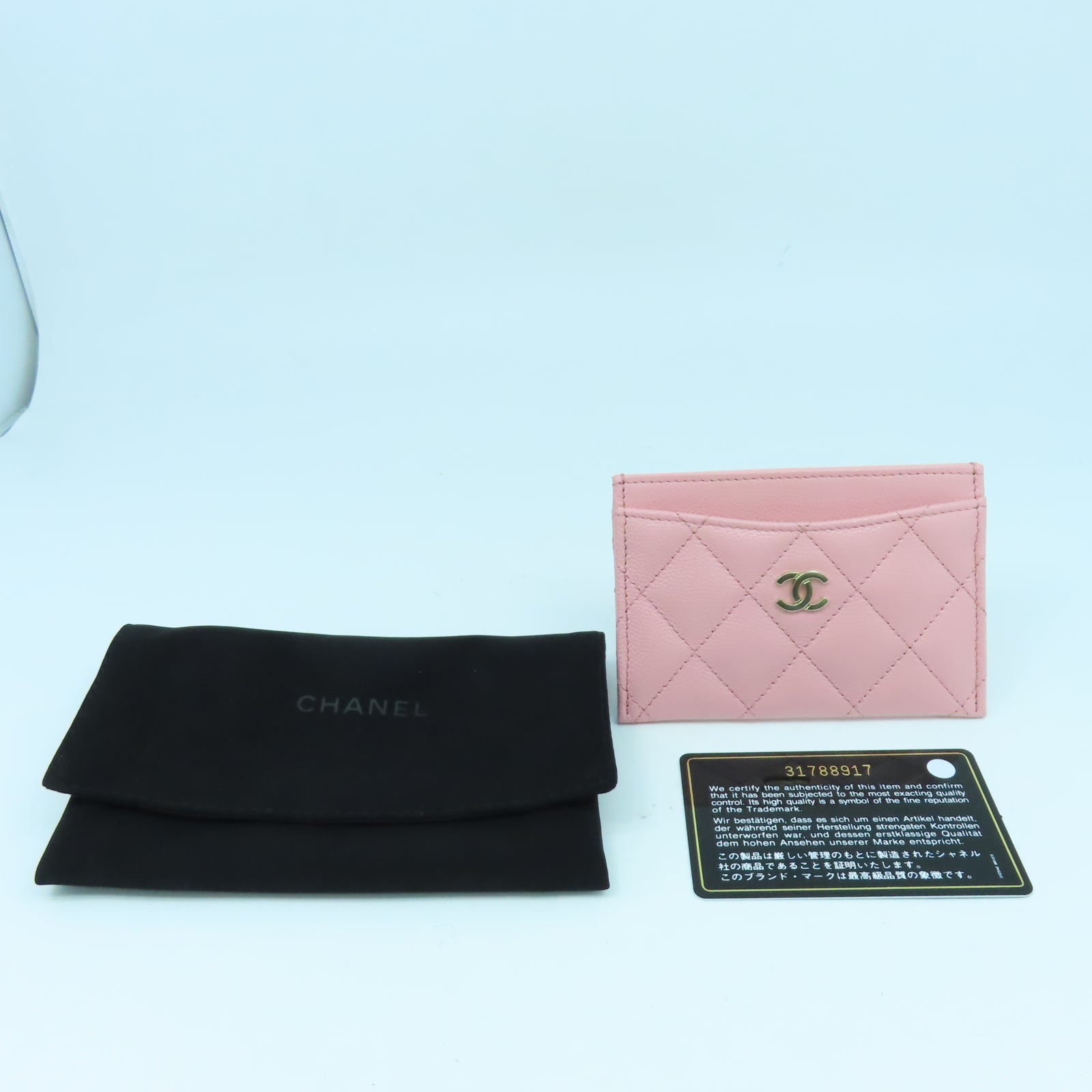 CHANEL 菱格牛皮皮革Card Case金扣卡片套粉紅色
