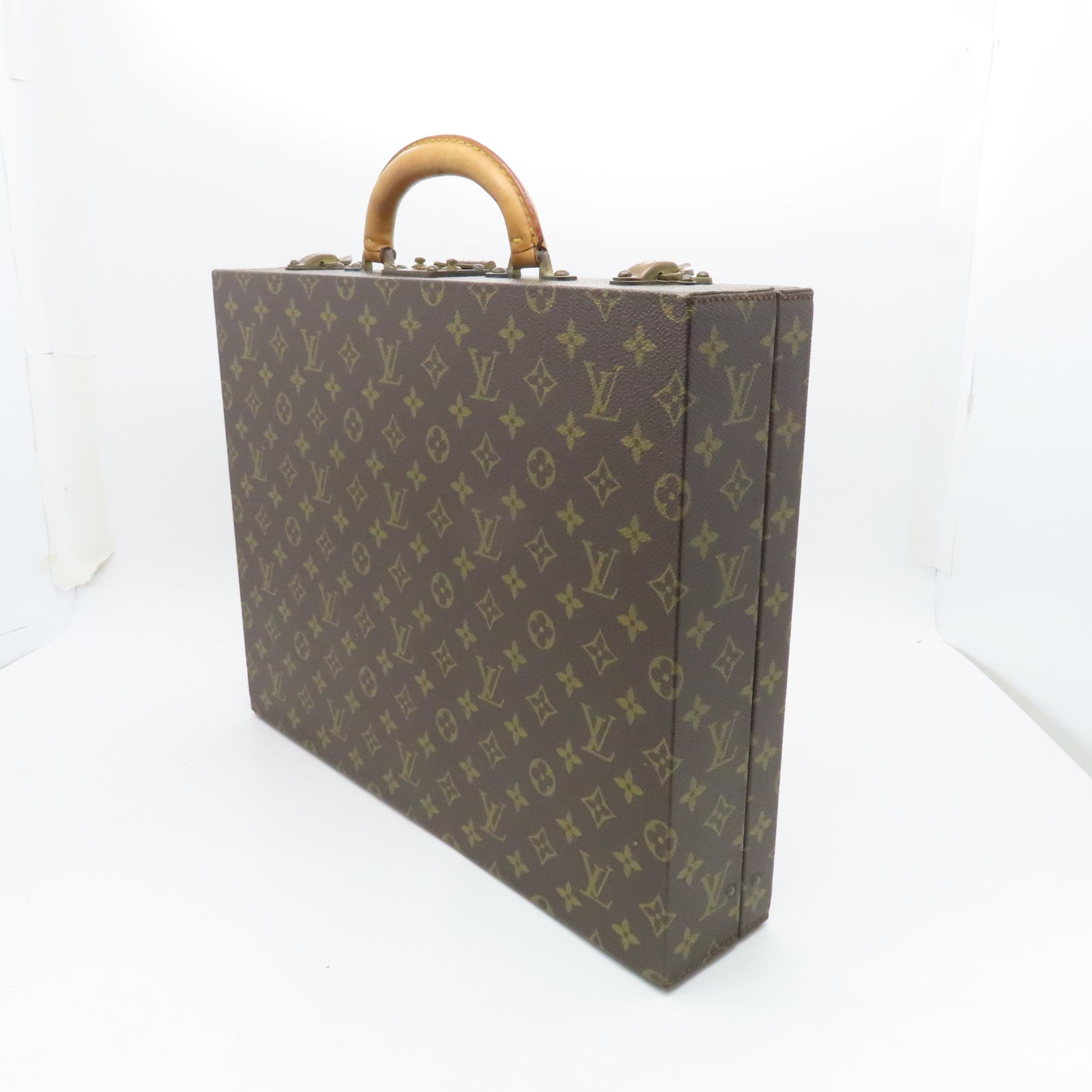 LOUIS VUITTON Monogram Valise President Briefcase Gold Buckle Bag Brown