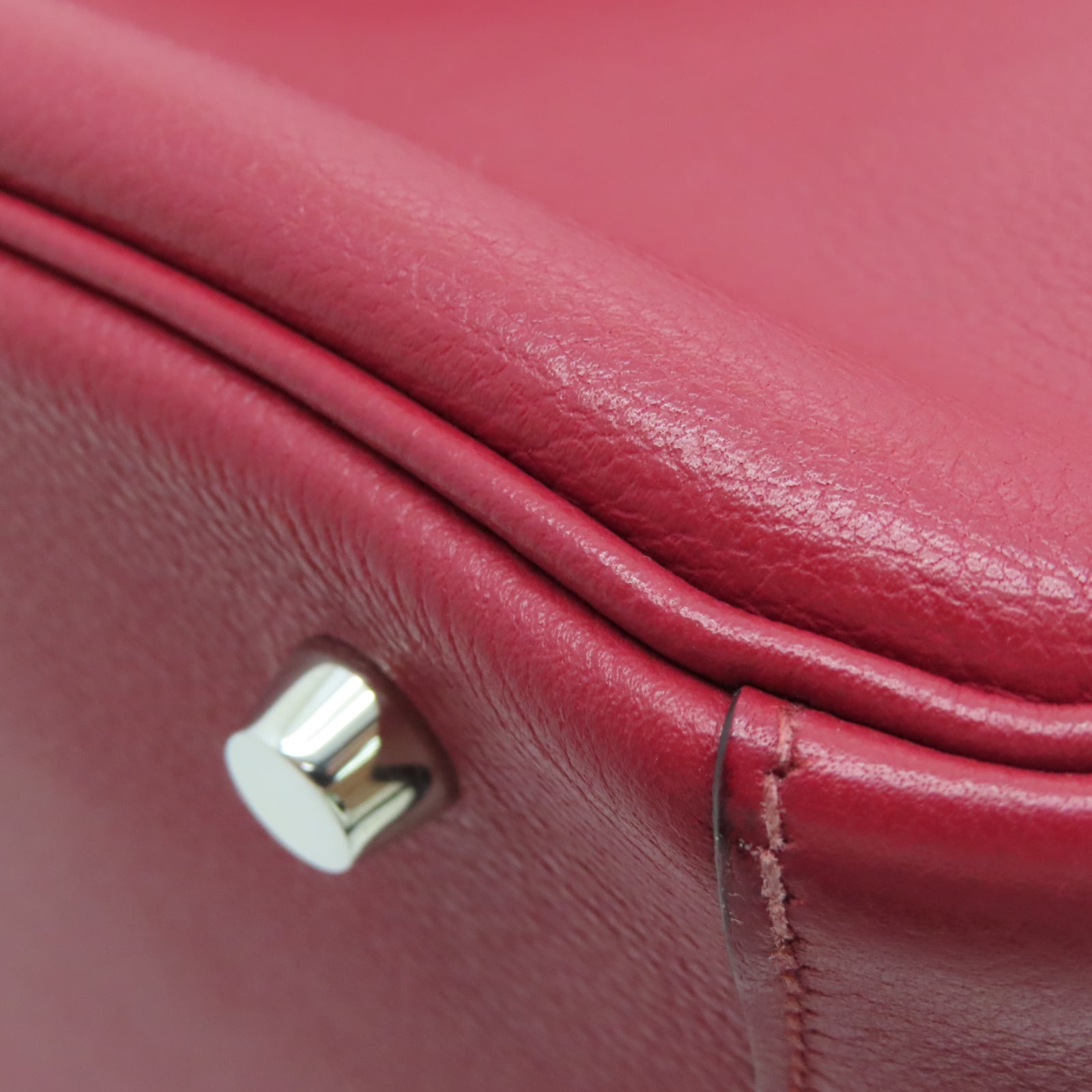 HERMES Evercolor Cowhide Leather Lindy 30 Silver Buckle Handle Shoulder Bag Hermes Red