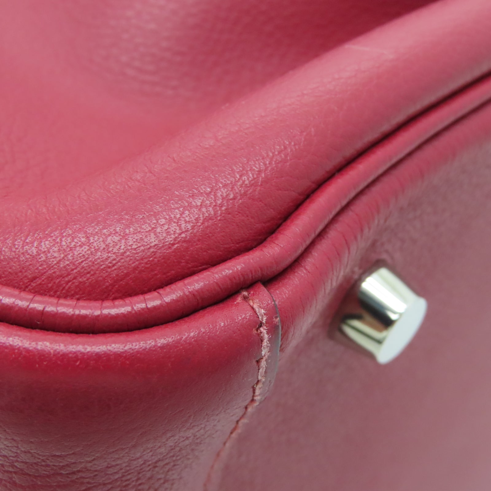 HERMES Evercolor Cowhide Leather Lindy 30 Silver Buckle Handle Shoulder Bag Hermes Red