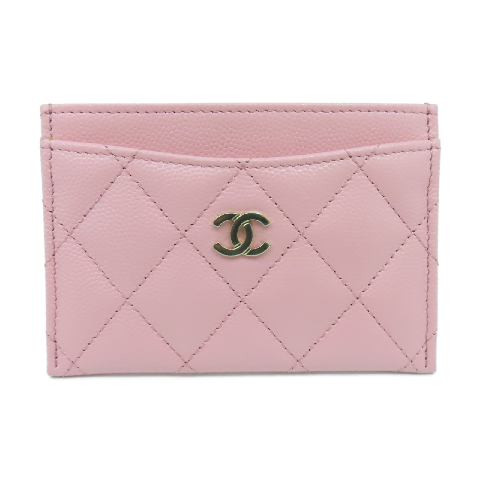 CHANEL 菱格牛皮皮革Card Case金扣卡片套粉紅色