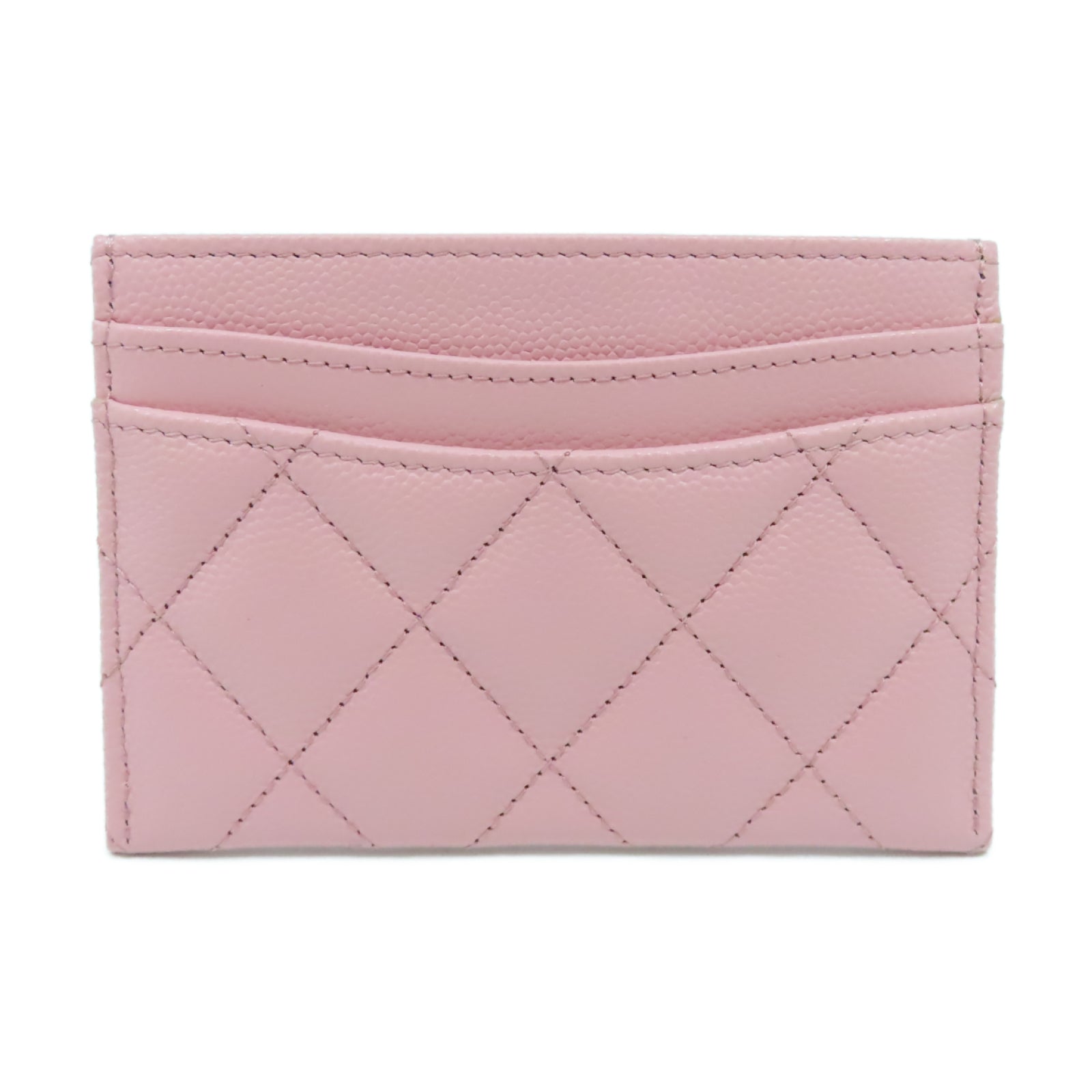 CHANEL 菱格牛皮皮革Card Case金扣卡片套粉紅色