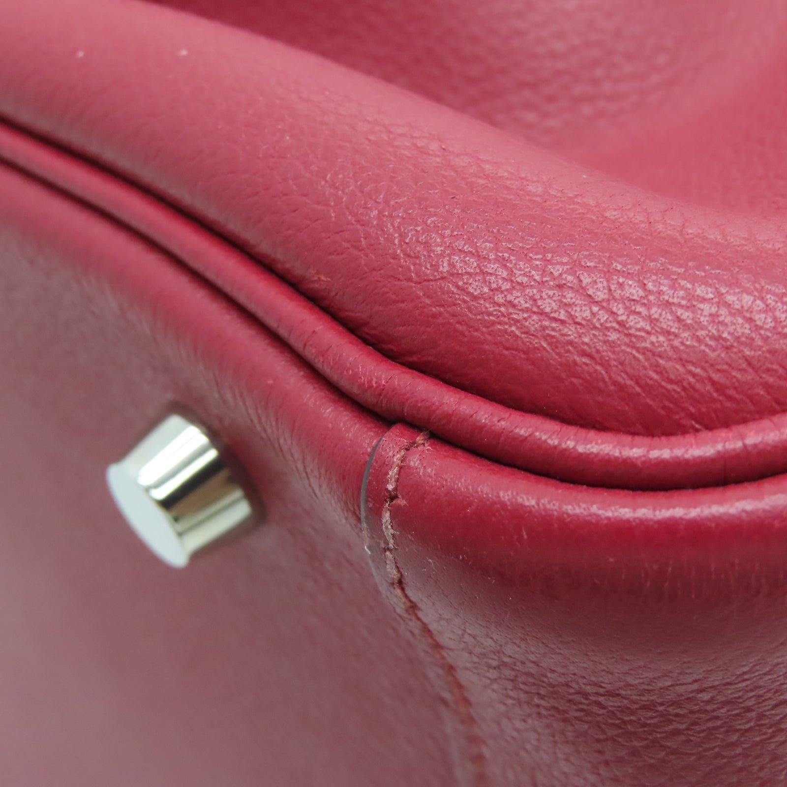HERMES Evercolor Cowhide Leather Lindy 30 Silver Buckle Handle Shoulder Bag Hermes Red