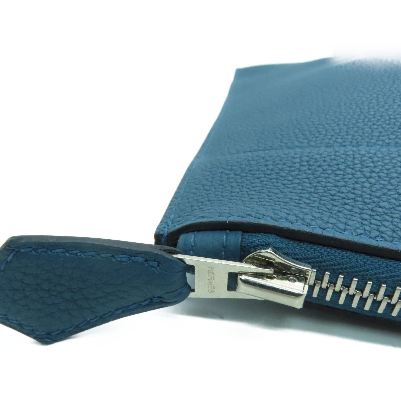 HERMES Togo皮革Clutch Bag银扣手拿包Cobalt Blue