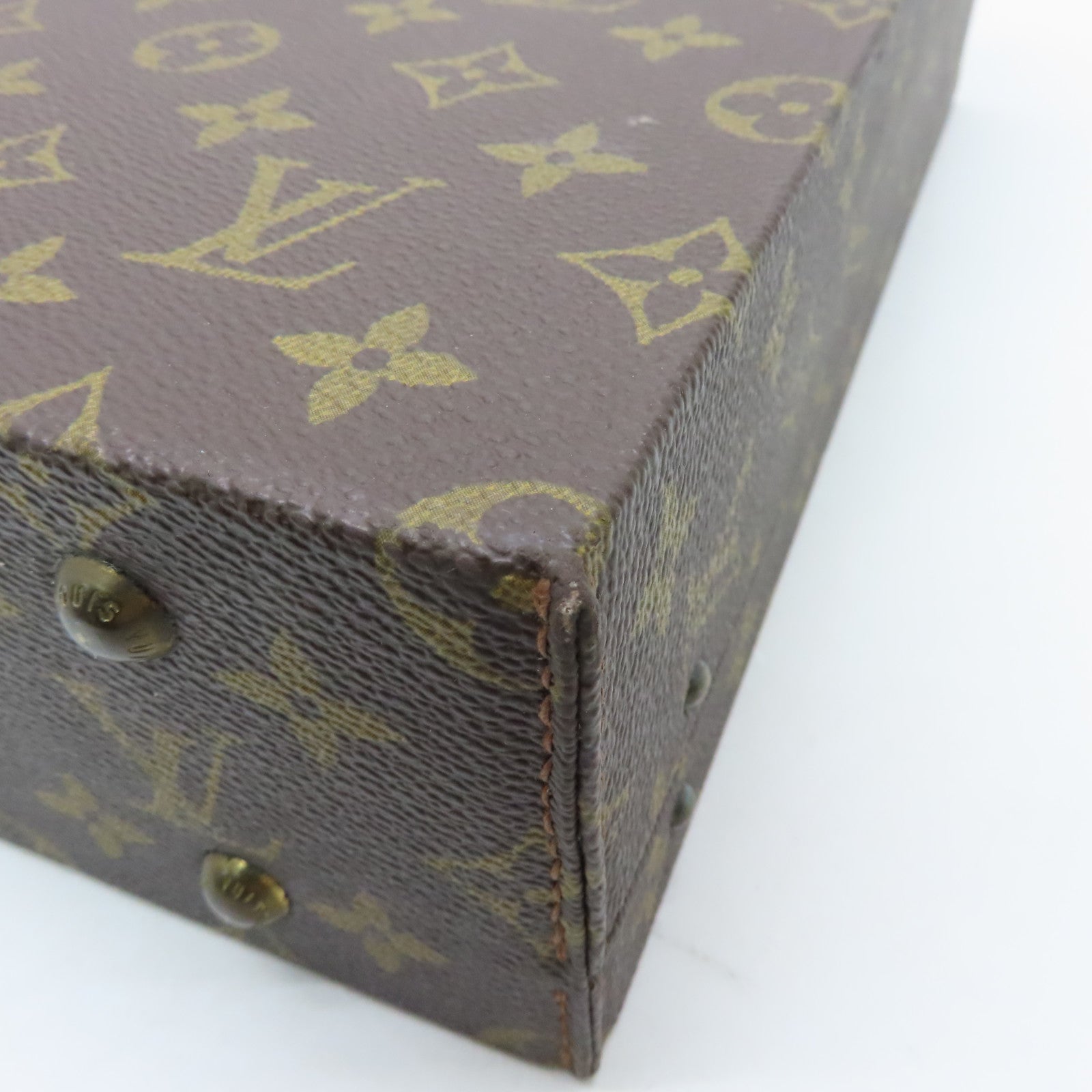 LOUIS VUITTON Monogram Valise President Briefcase Gold Buckle Bag Brown