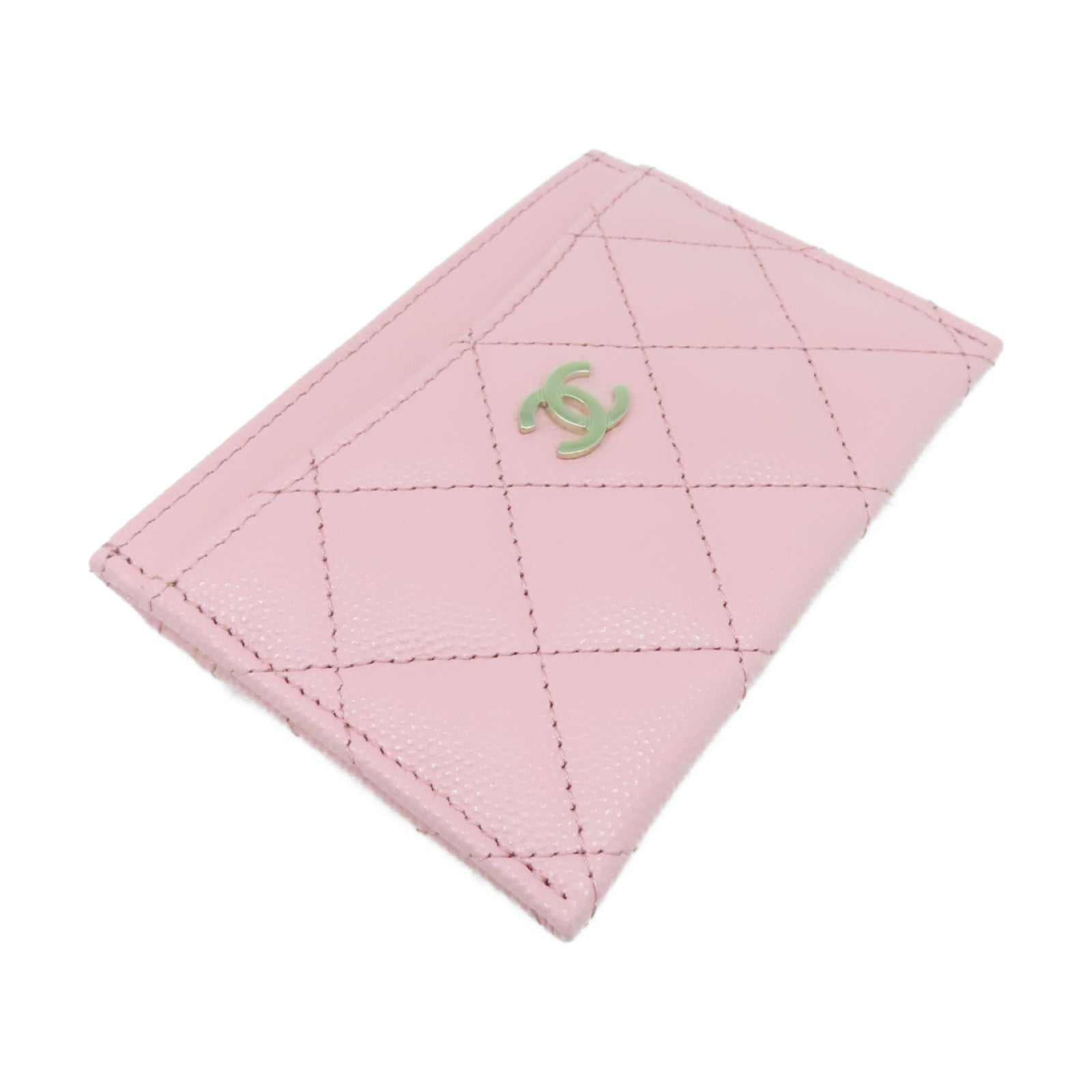 CHANEL 菱格牛皮皮革Card Case金扣卡片套粉紅色