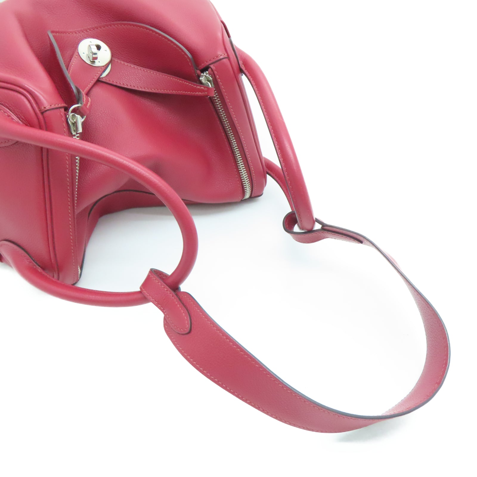 HERMES Evercolor Cowhide Leather Lindy 30 Silver Buckle Handle Shoulder Bag Hermes Red