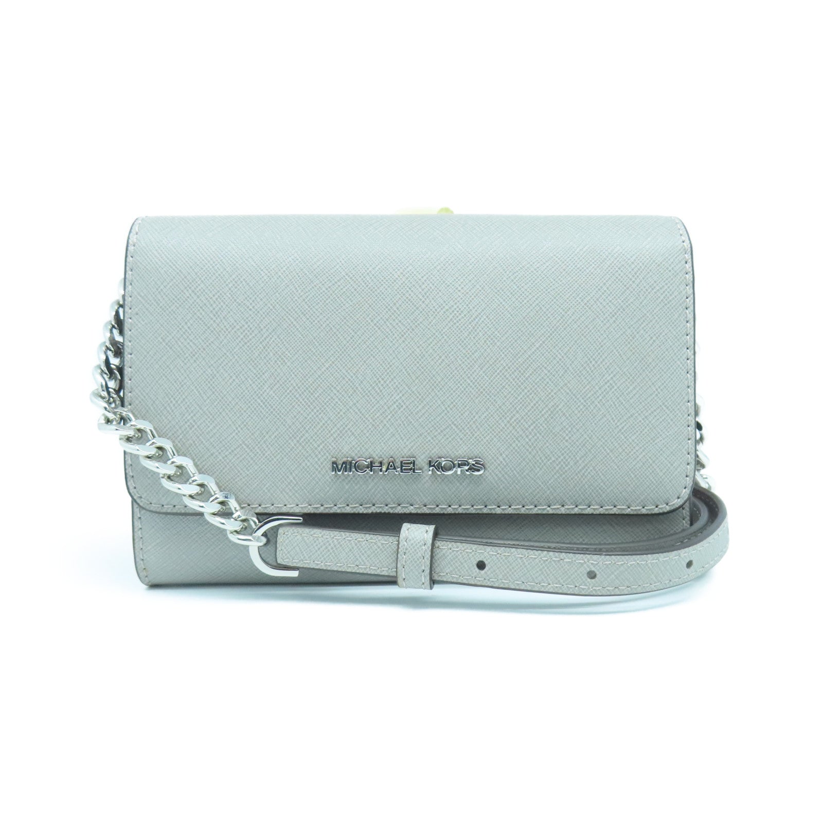 Michael Kors Leather Shoulder Bag Silver Buckle Chain Shoulder Bag Gray