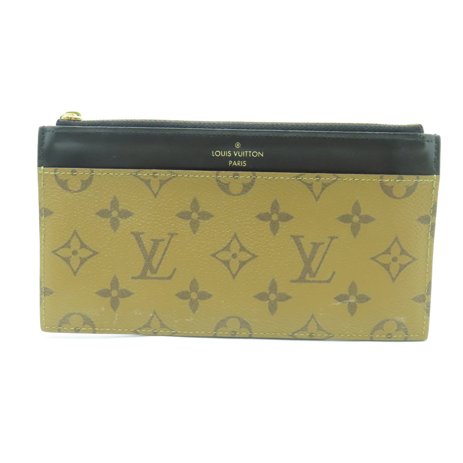 LOUIS VUITTON Monogram Reverse Slim Purse金扣卡片套棕色
