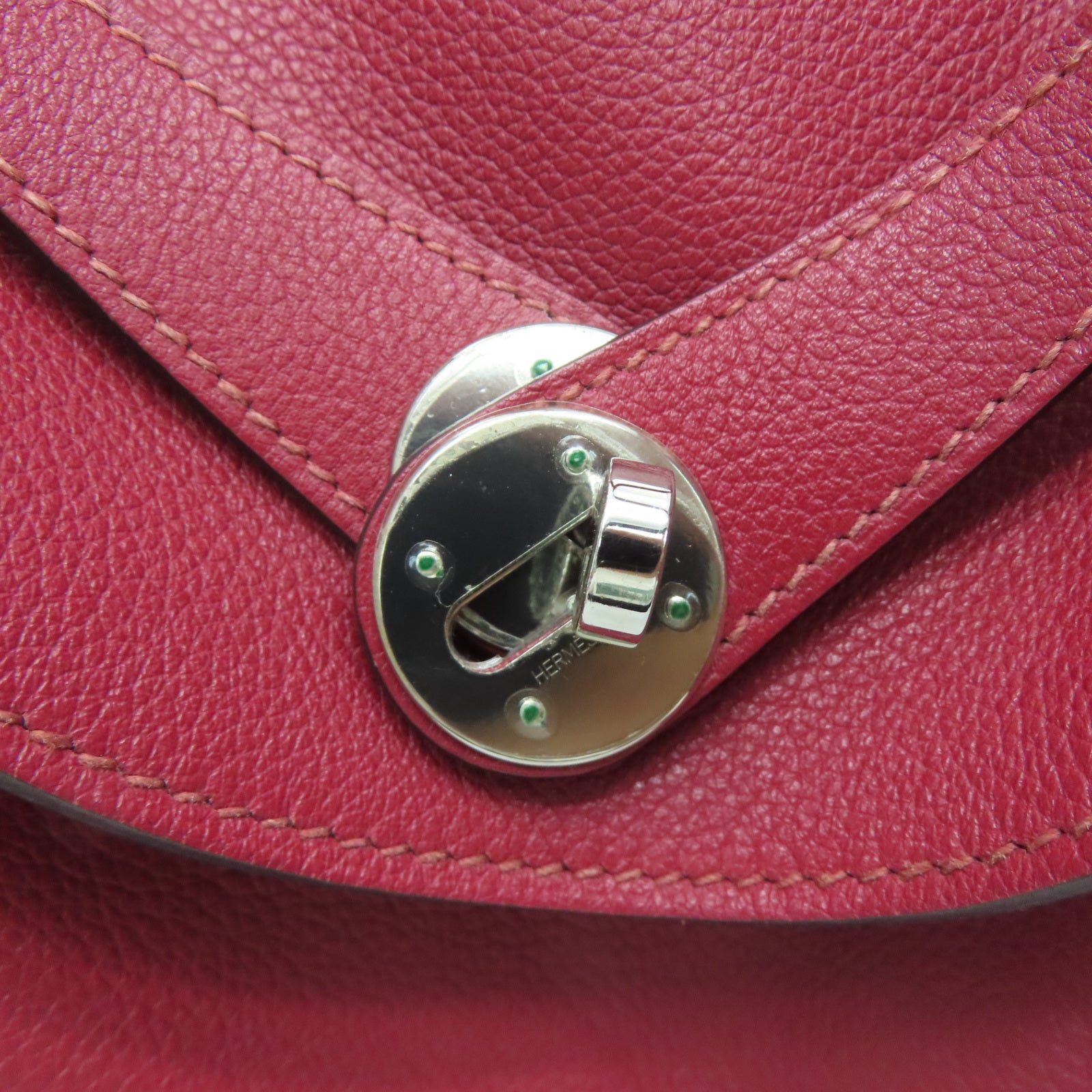 HERMES Evercolor Cowhide Leather Lindy 30 Silver Buckle Handle Shoulder Bag Hermes Red