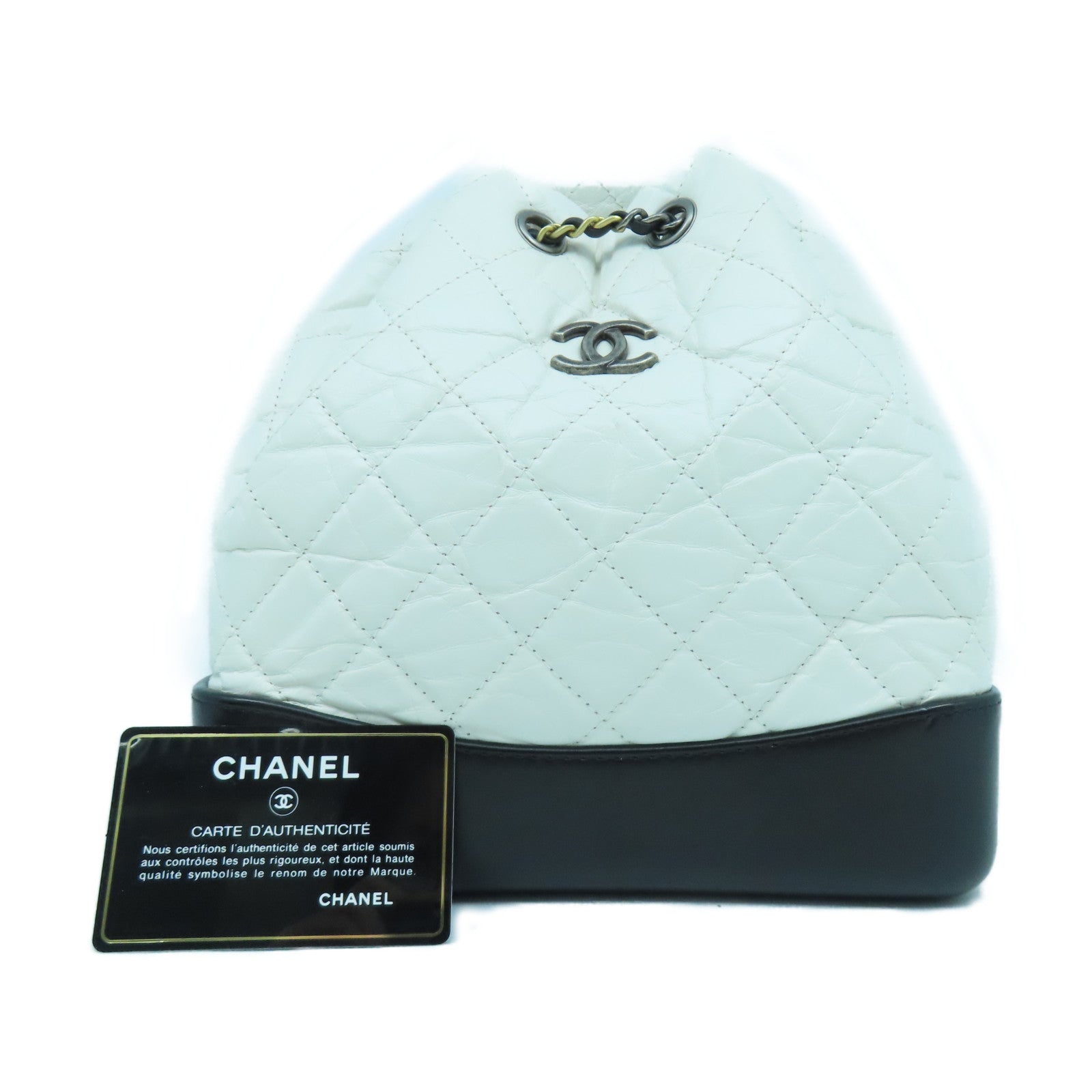 CHANEL 菱格牛皮皮革Gabreille Backpack銀扣/金扣背包白色/黑色
