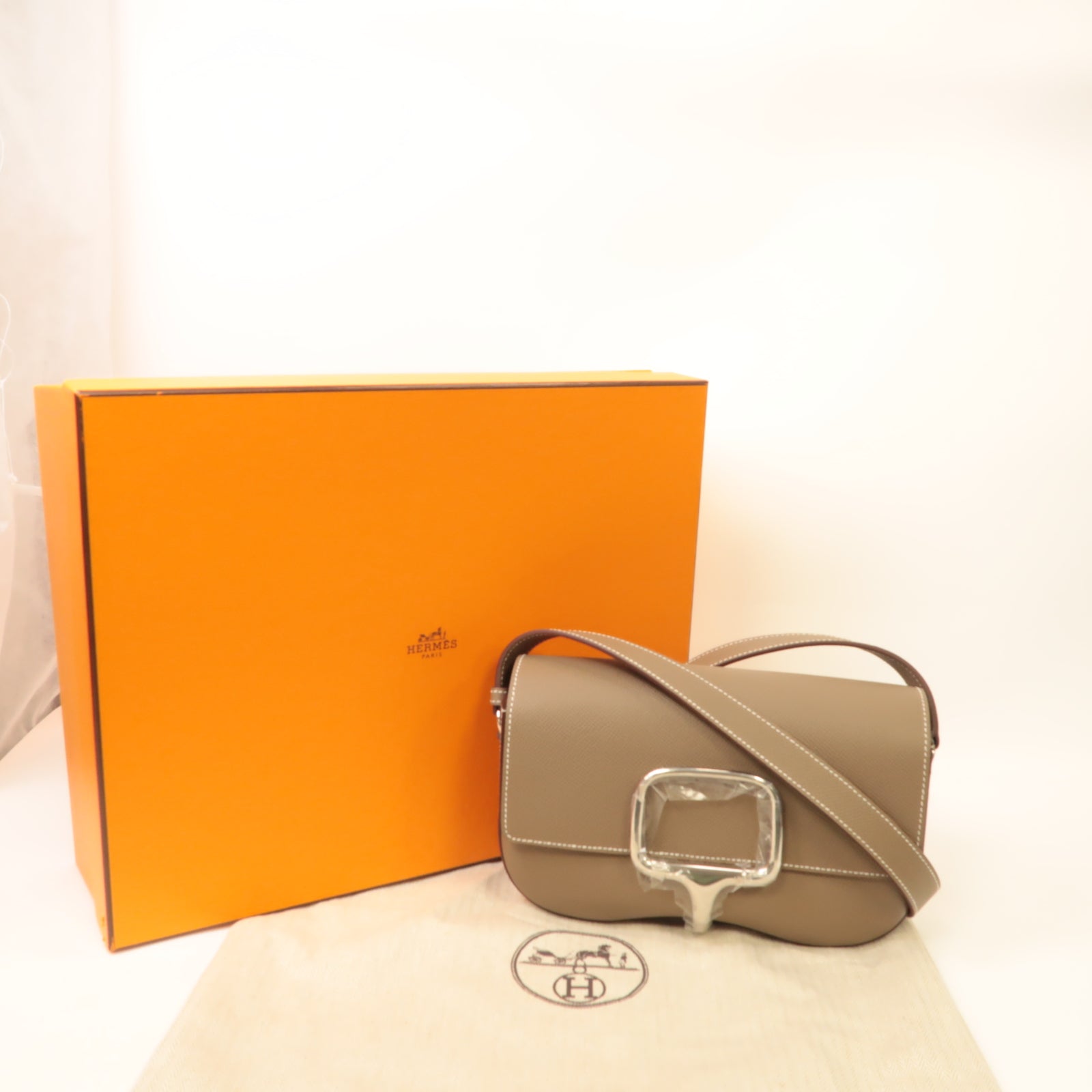 HERMES Epsom皮革Della Elan銀扣肩背袋大象灰色